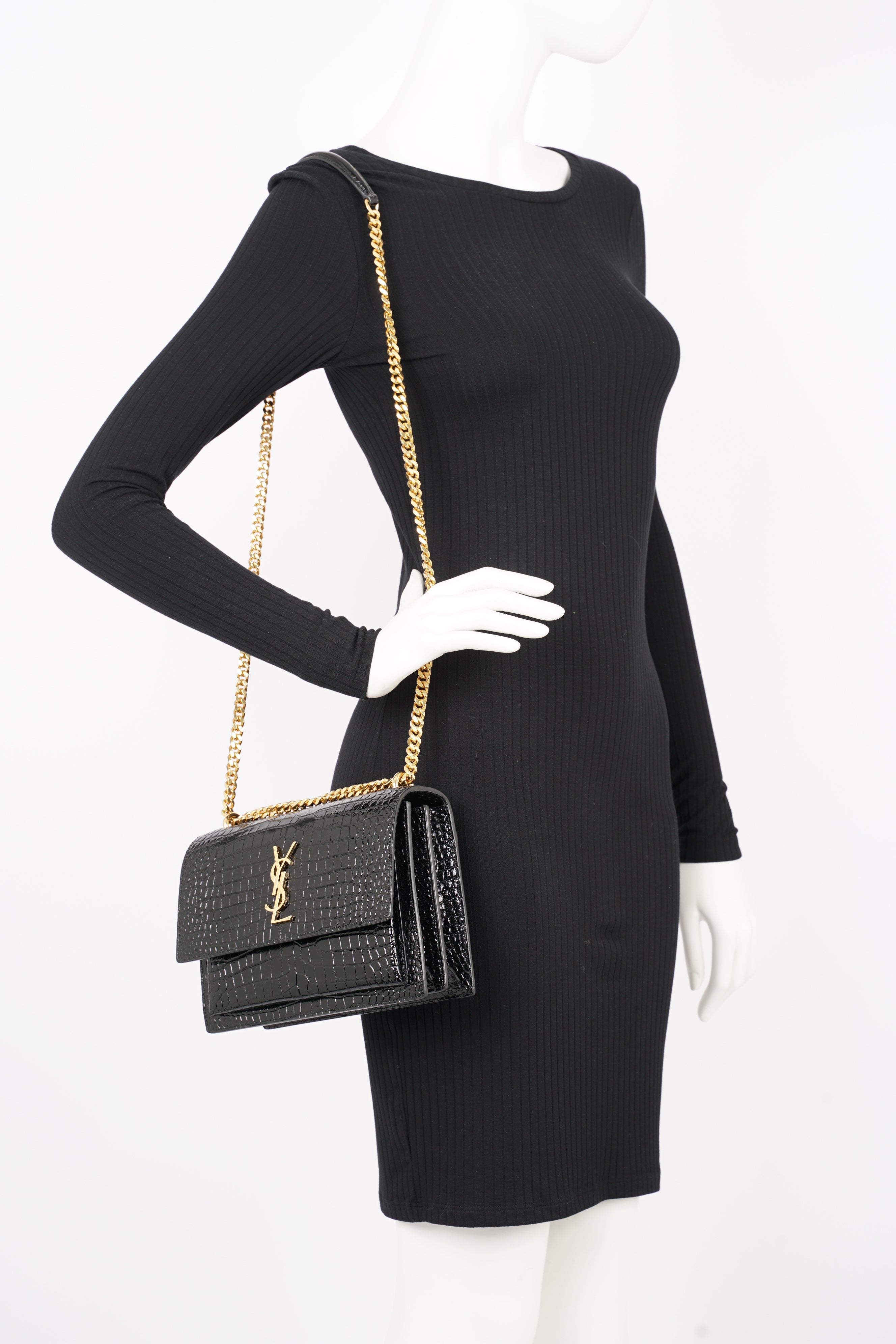 Saint Laurent Womens Sunset Black Leather Medium