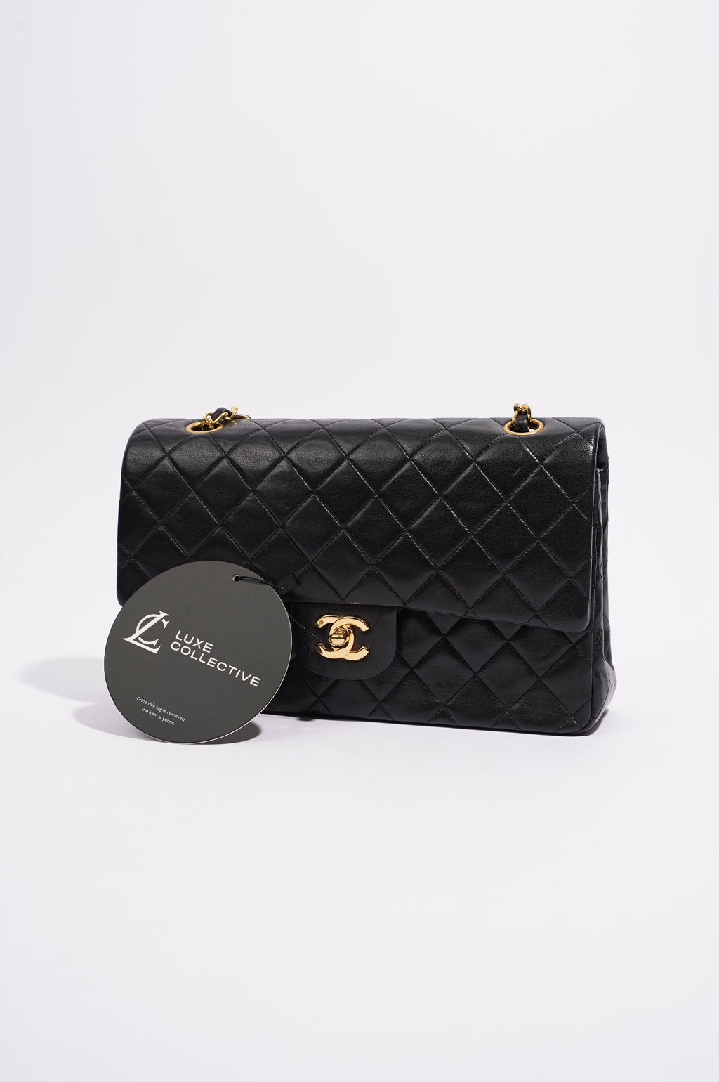 Chanel Womens Vintage Lambskin Classic Flap Black Medium
