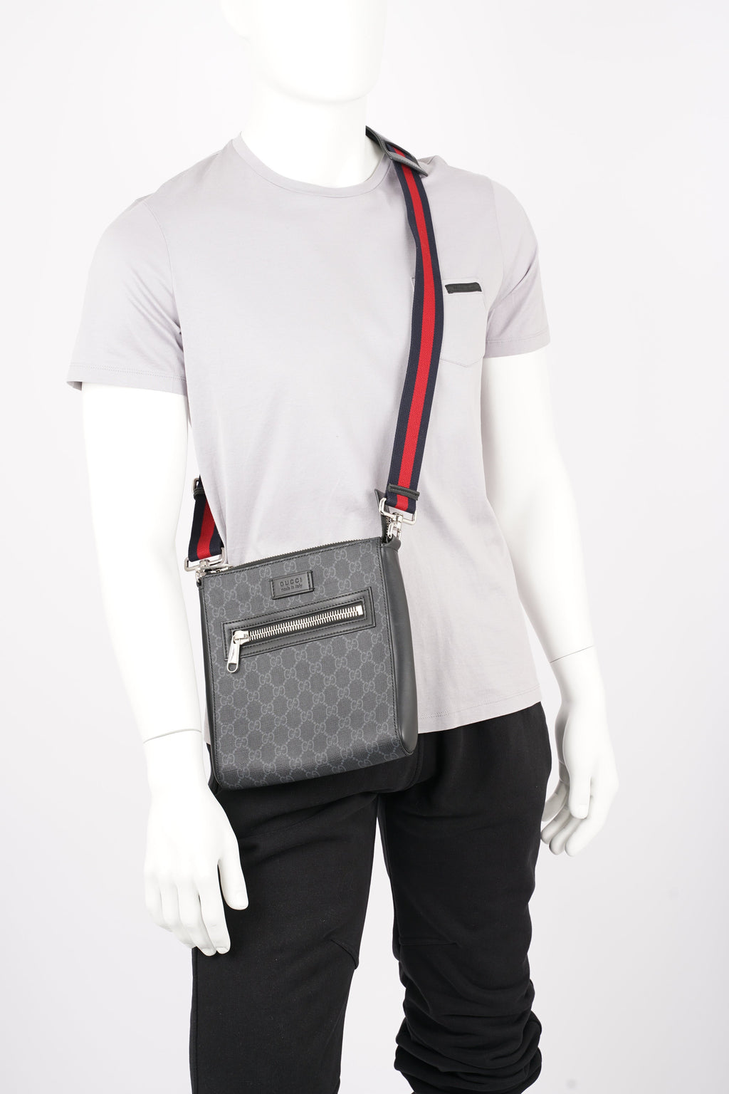Gucci Mens GG Black Messenger Bag Black Canvas Small