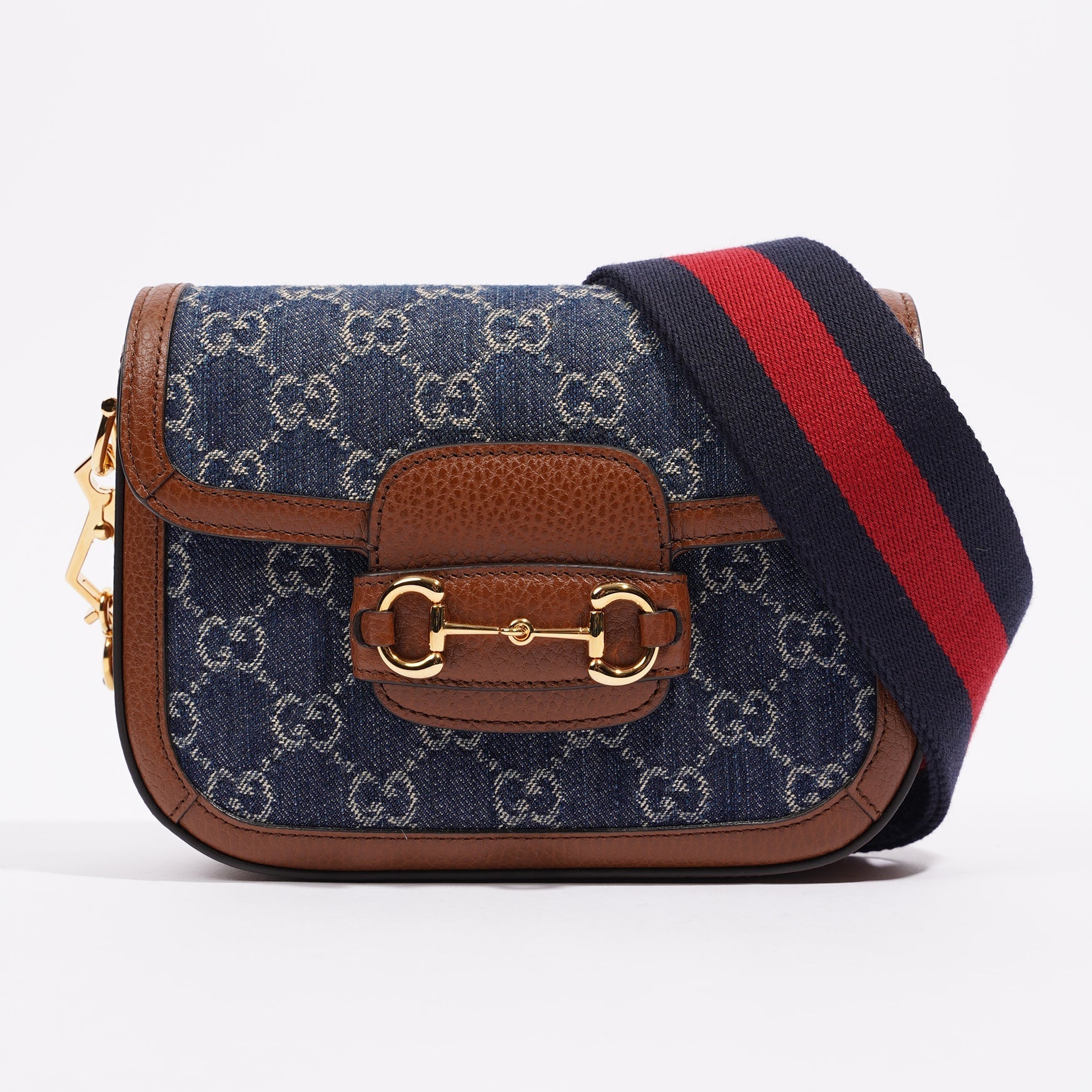 Gucci Womens Horsebit 1955 Mini Bag Demin / Brown