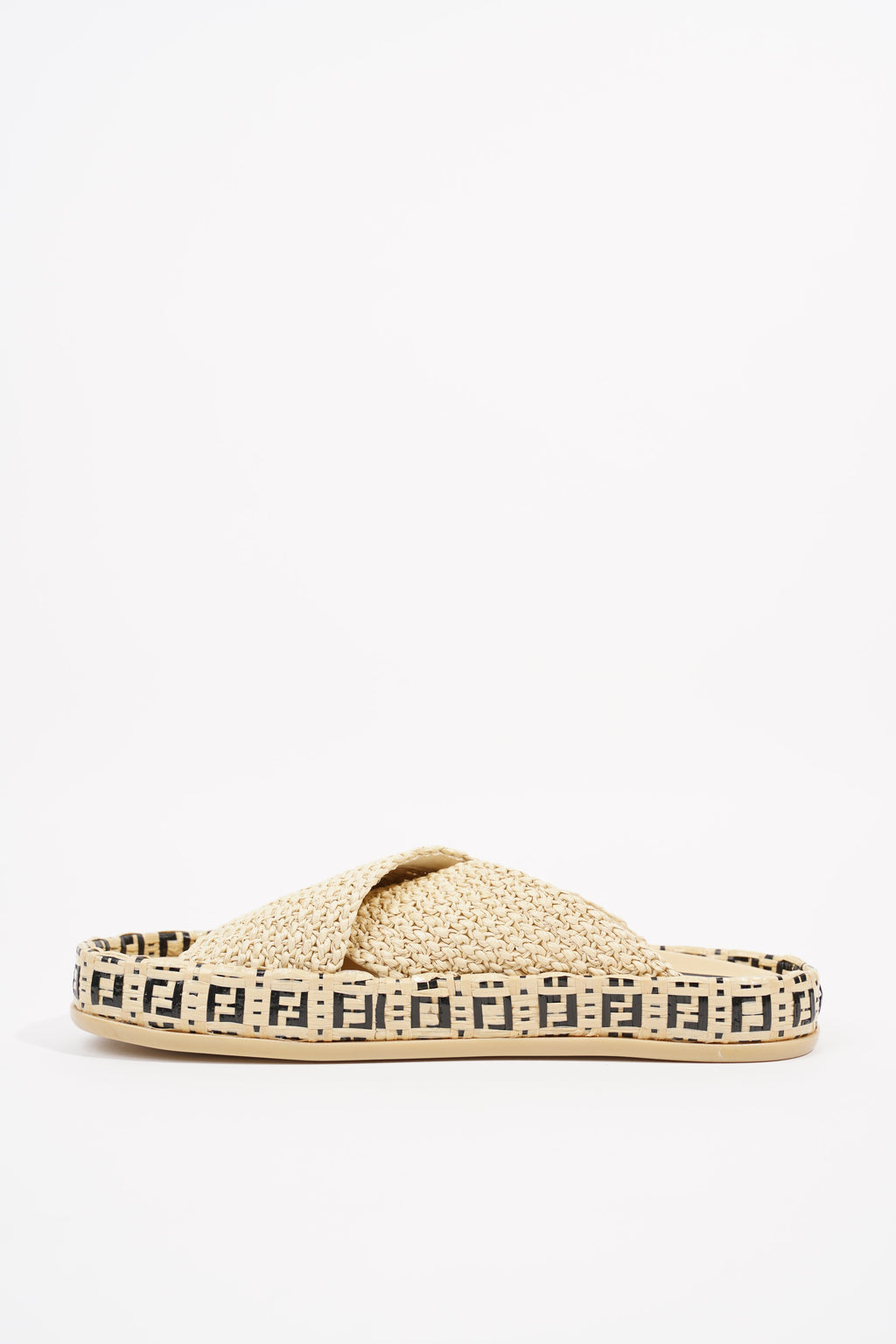 Fendi Womens Raffia Slides Beige EU 38 / UK 5