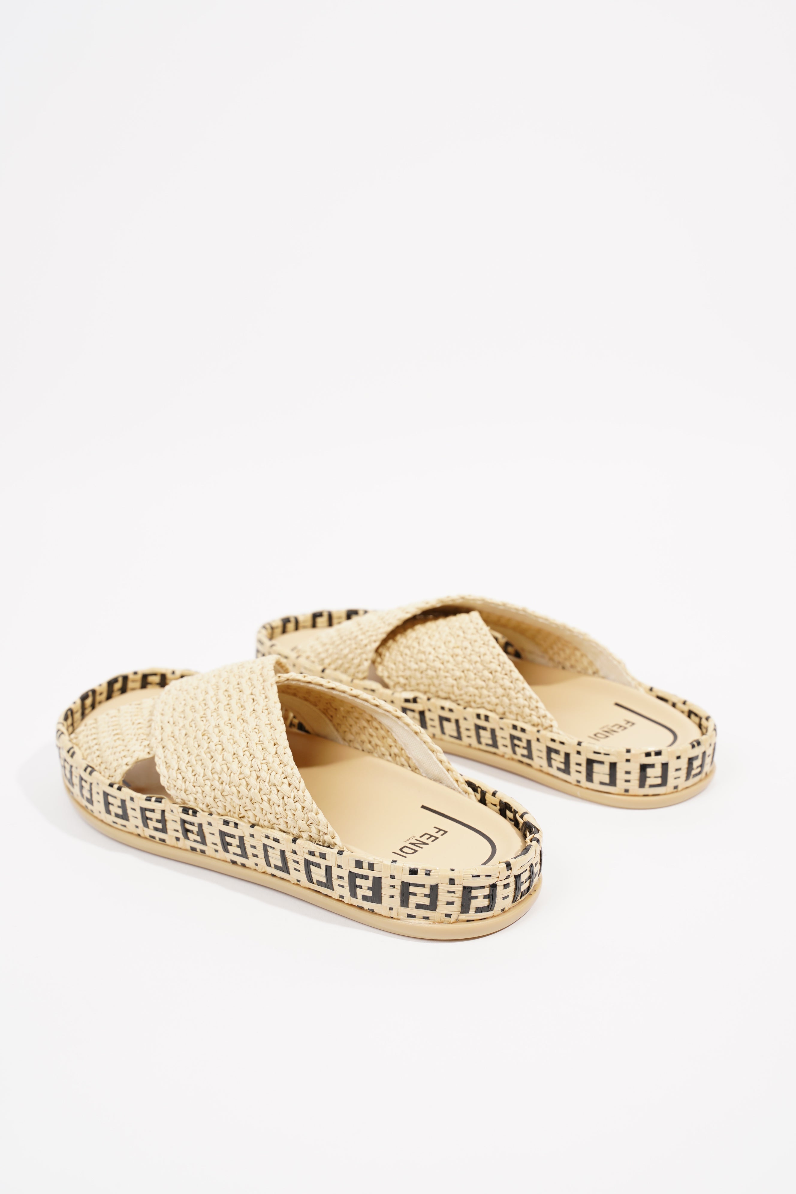 Fendi Womens Raffia Slides Beige EU 38 / UK 5