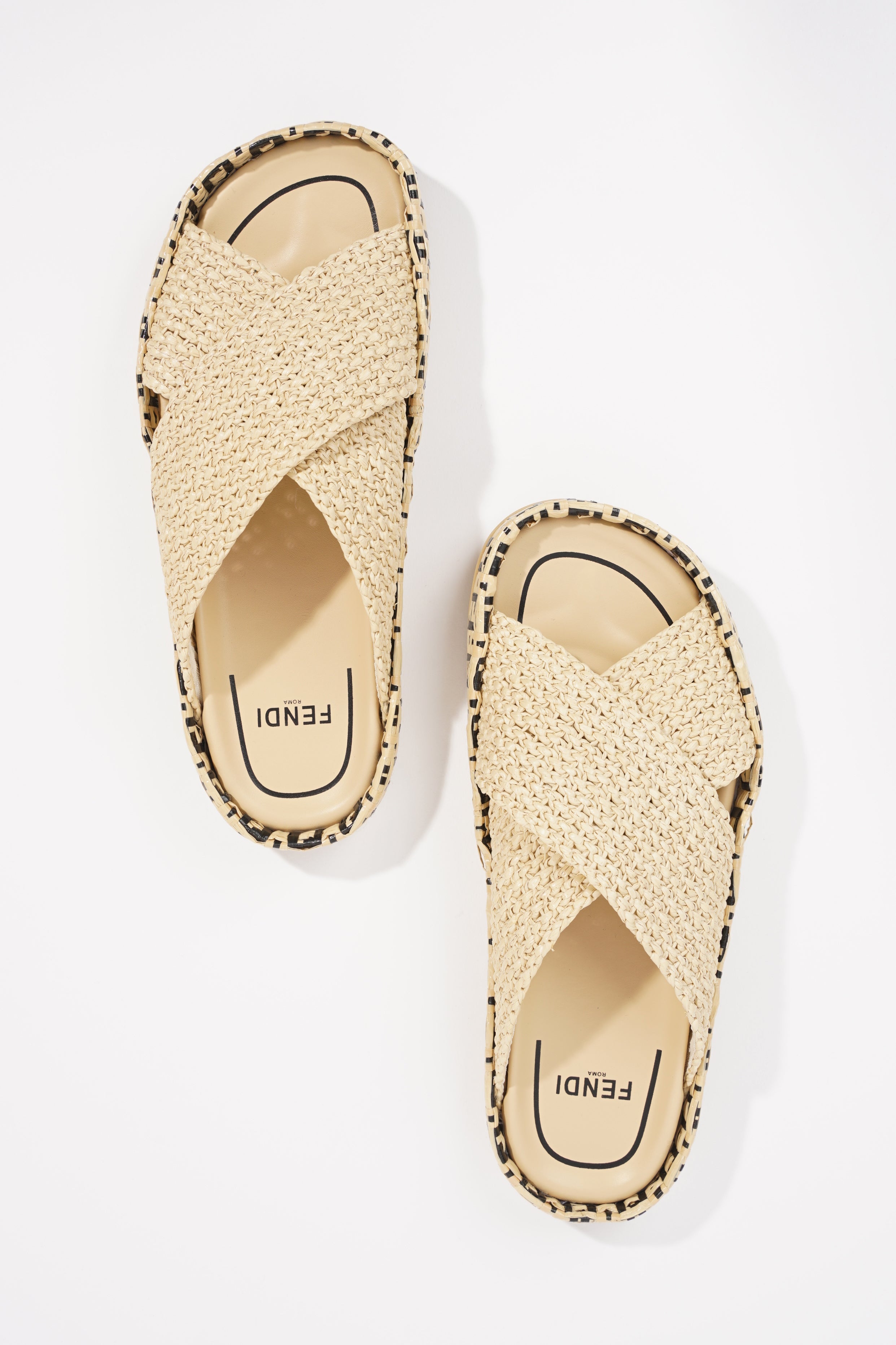 Fendi Womens Raffia Slides Beige EU 38 / UK 5