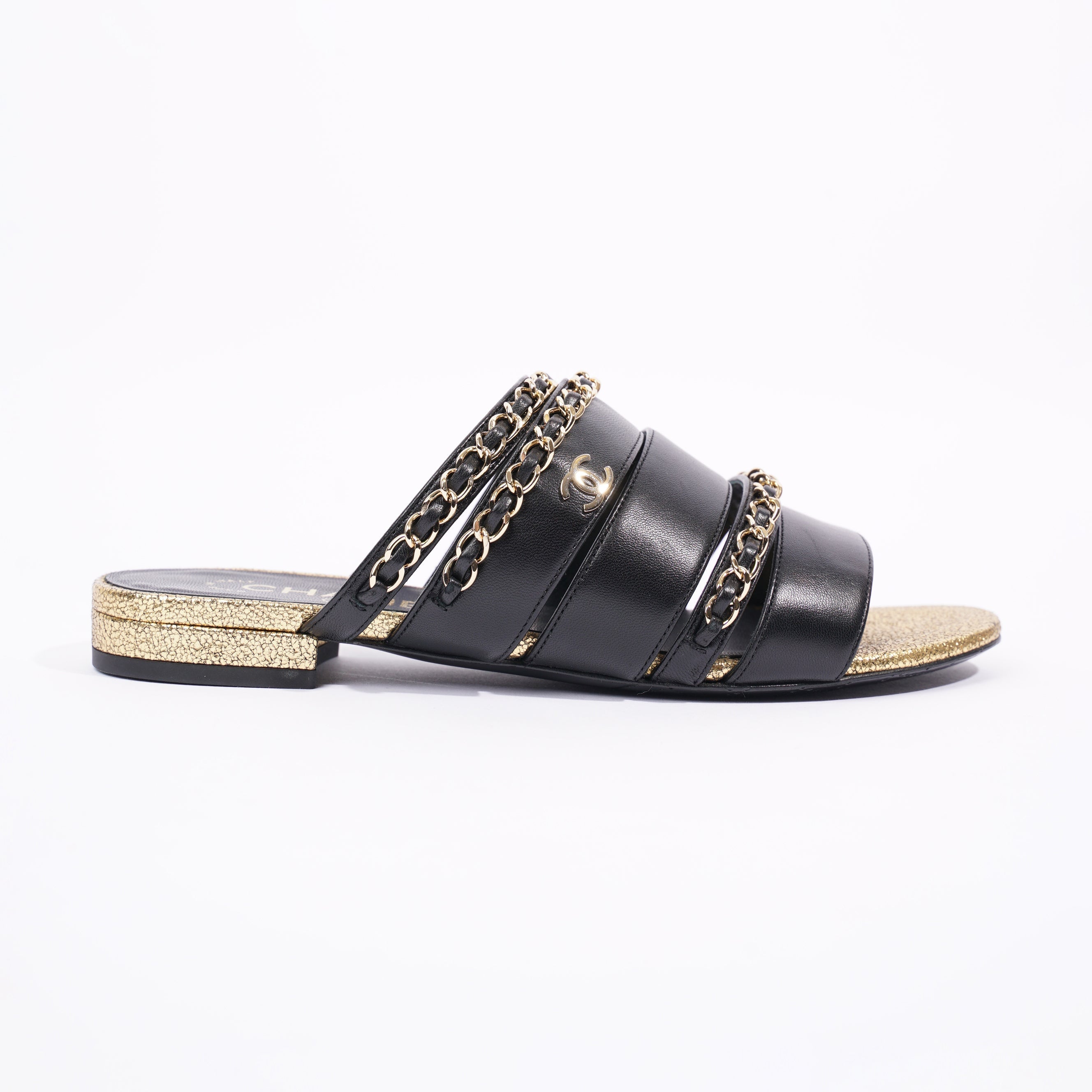 Chanel Womens Chain Mule Black / Gold EU 36 / UK 3