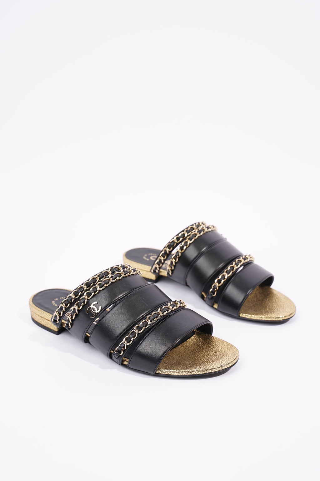 Chanel Womens Chain Mule Black / Gold EU 36 / UK 3