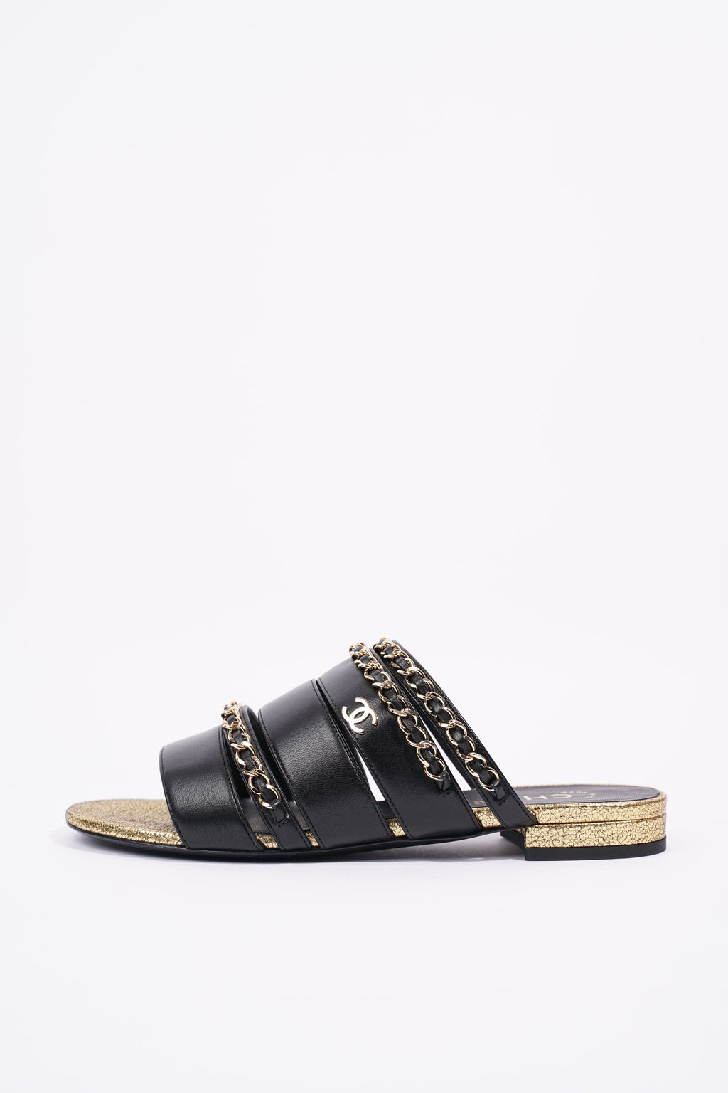 Chanel Womens Chain Mule Black / Gold EU 36 / UK 3