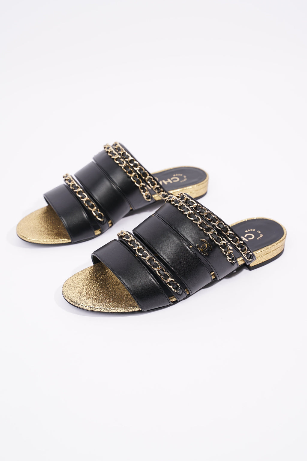 Chanel Womens Chain Mule Black / Gold EU 36 / UK 3