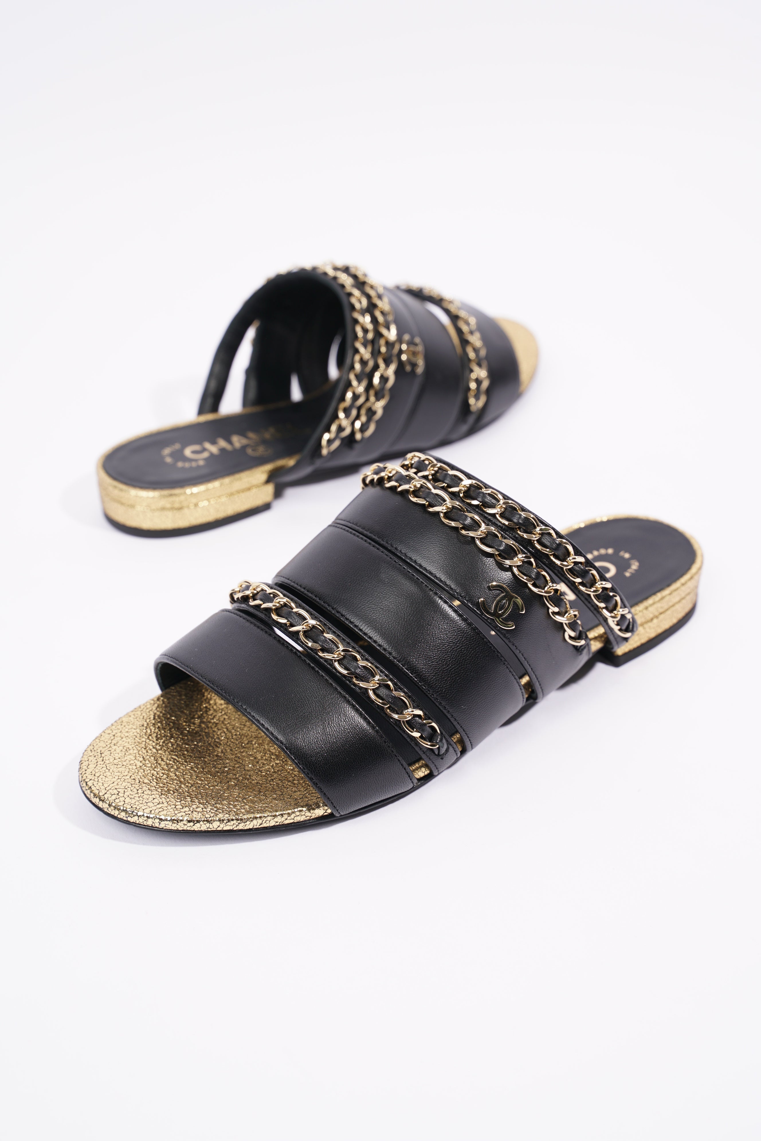 Chanel Womens Chain Mule Black / Gold EU 36 / UK 3