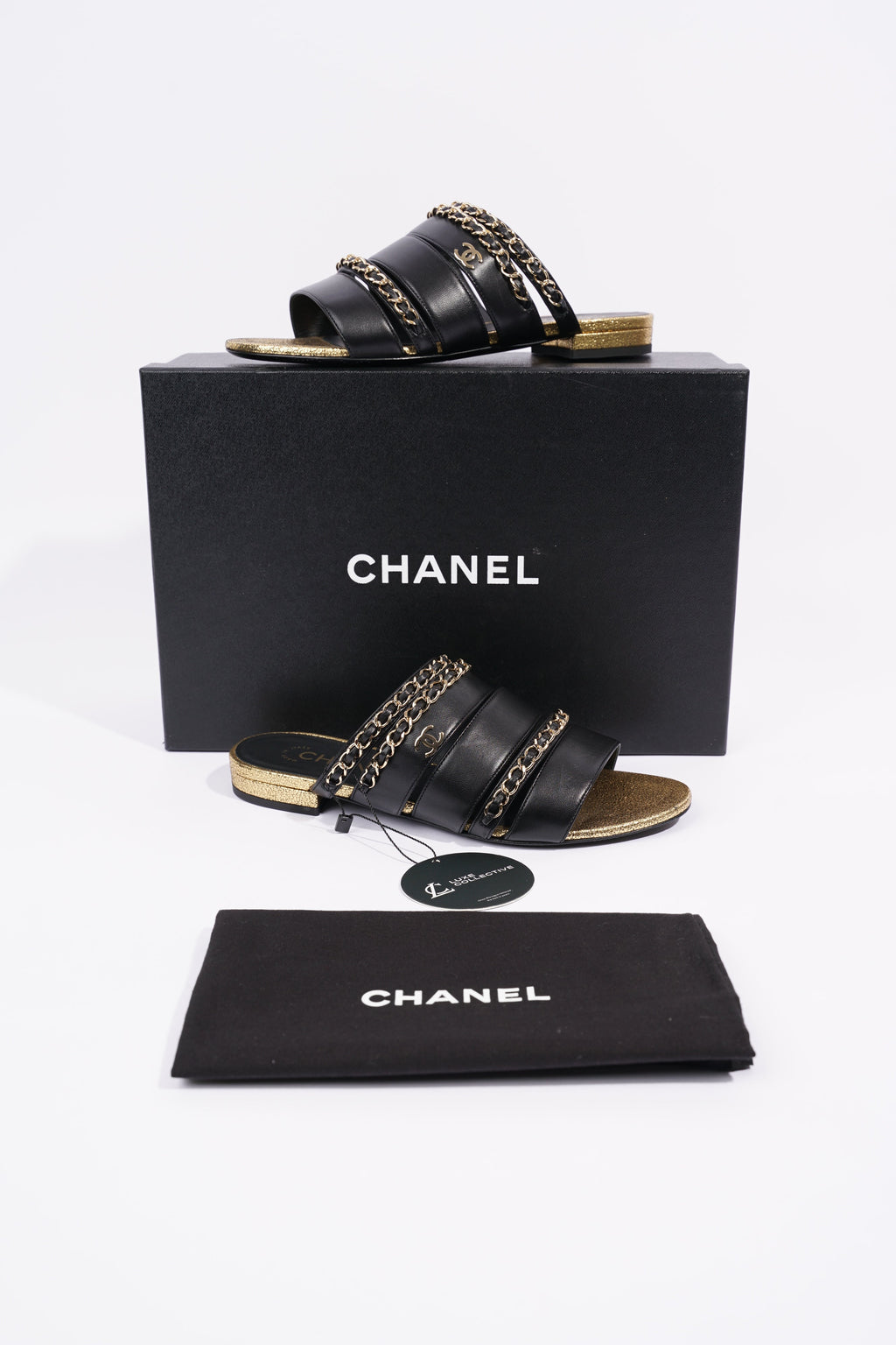 Chanel Womens Chain Mule Black / Gold EU 36 / UK 3