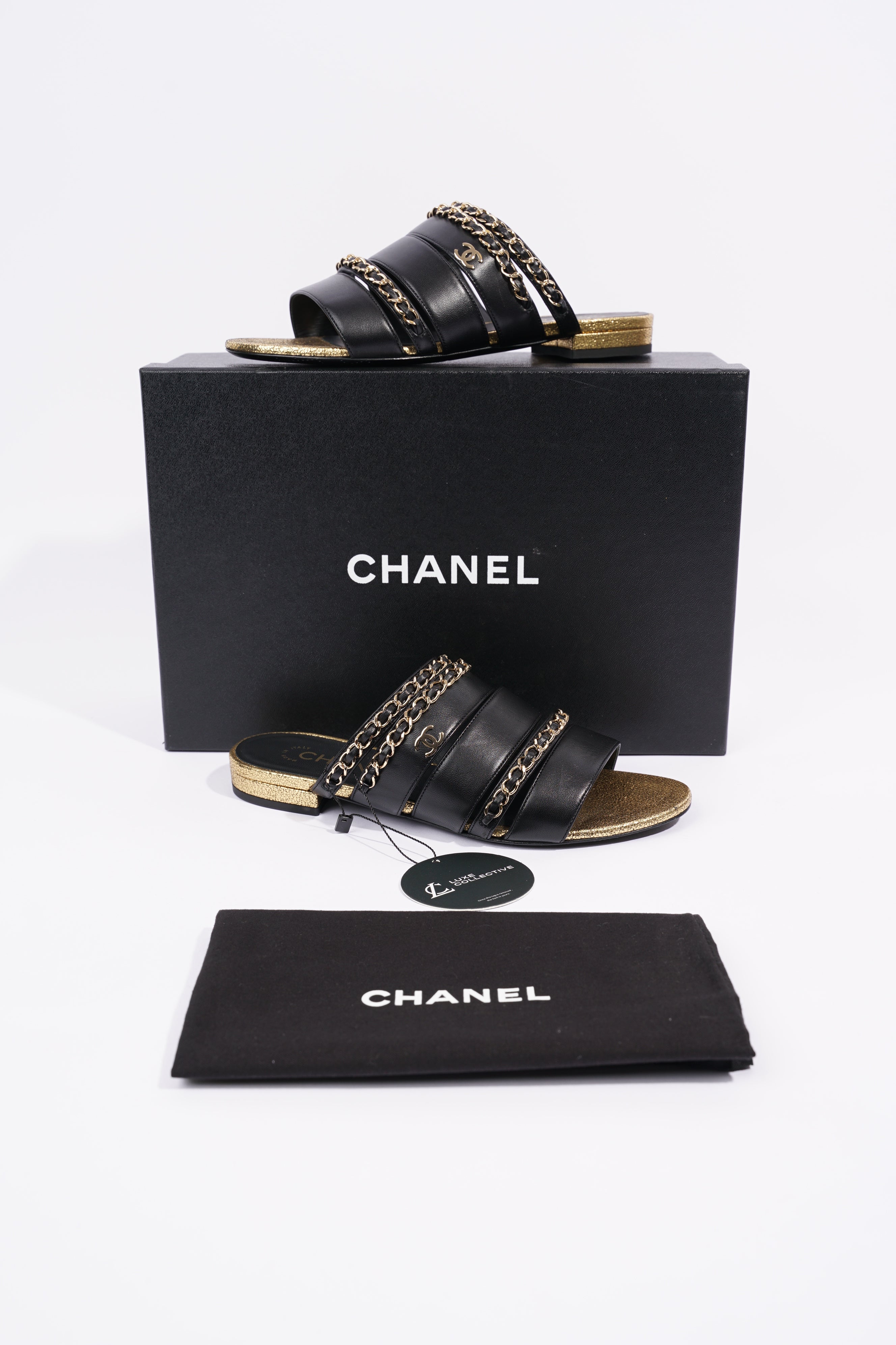 Chanel Womens Chain Mule Black / Gold EU 36 / UK 3