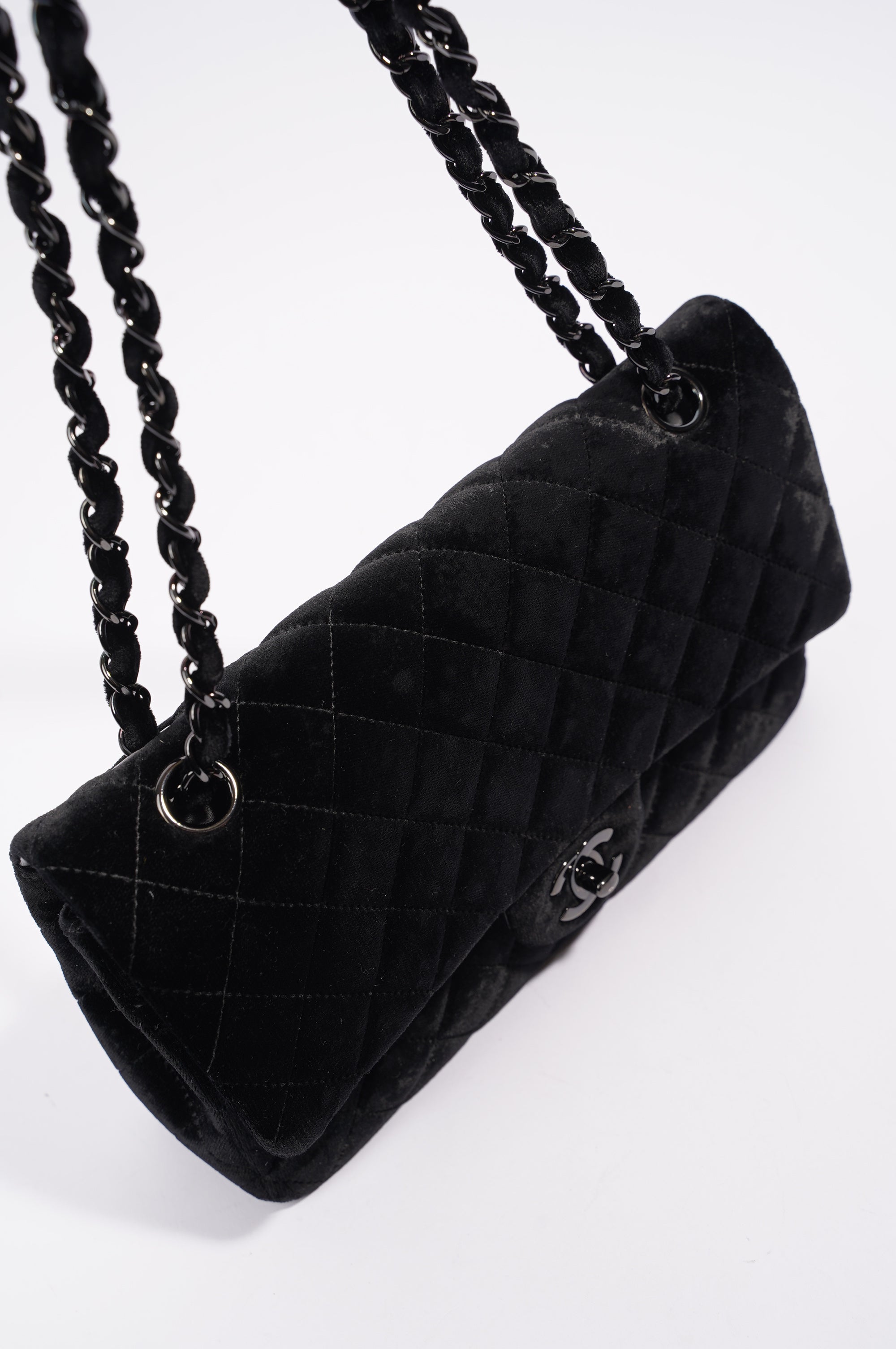 Chanel Womens Classic Flap Black Velvet Medium