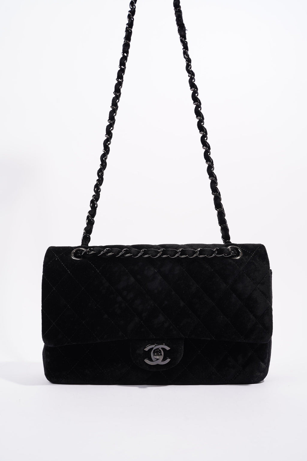 Chanel Womens Classic Flap Black Velvet Medium
