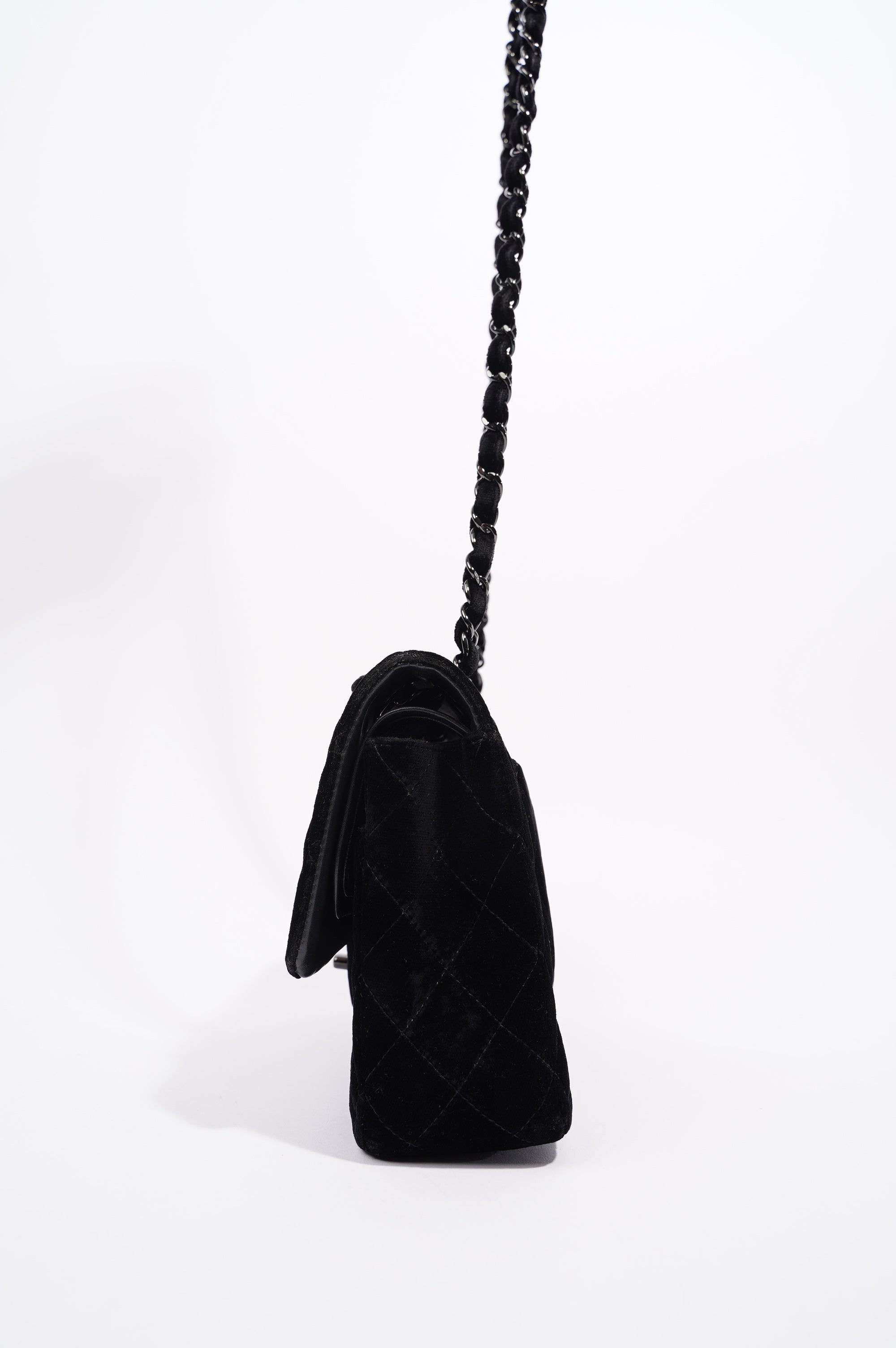 Chanel Womens Classic Flap Black Velvet Medium