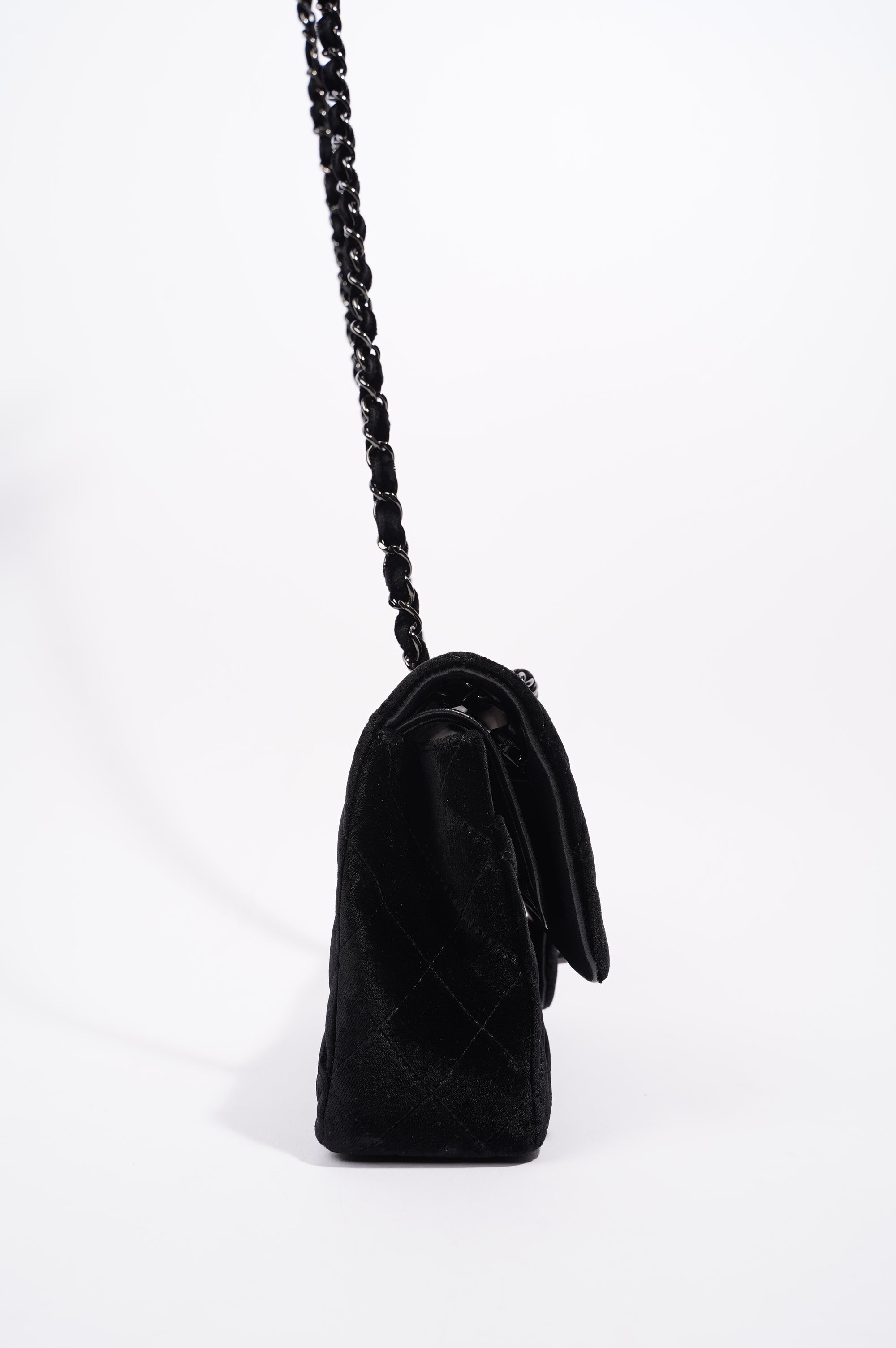 Chanel Womens Classic Flap Black Velvet Medium