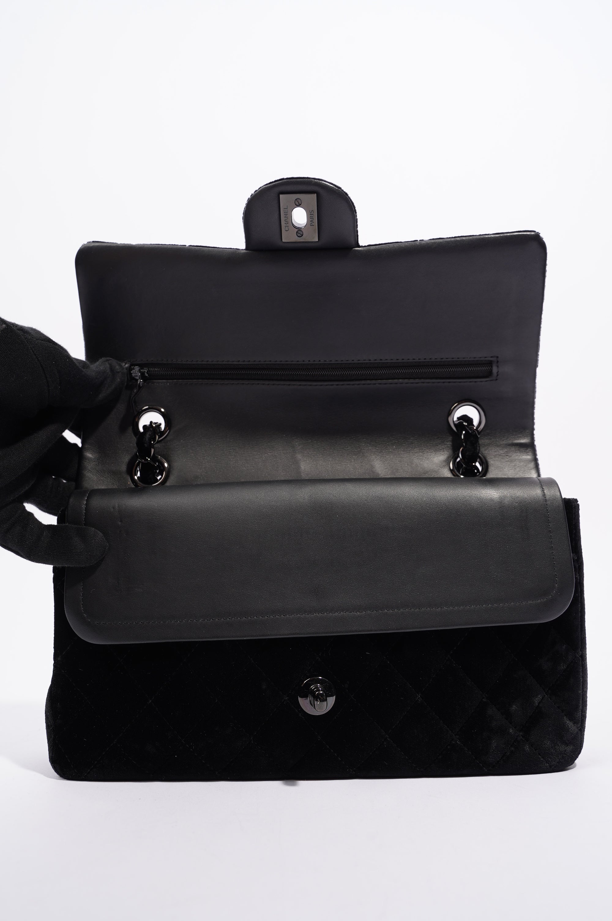 Chanel Womens Classic Flap Black Velvet Medium