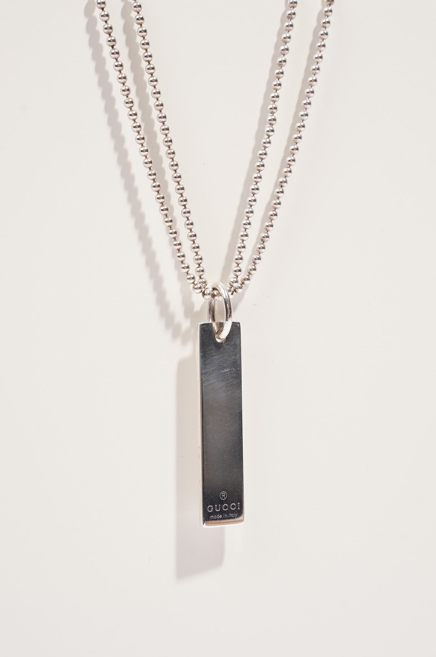 Gucci Mens Double Chain With Pendant Bar Silver