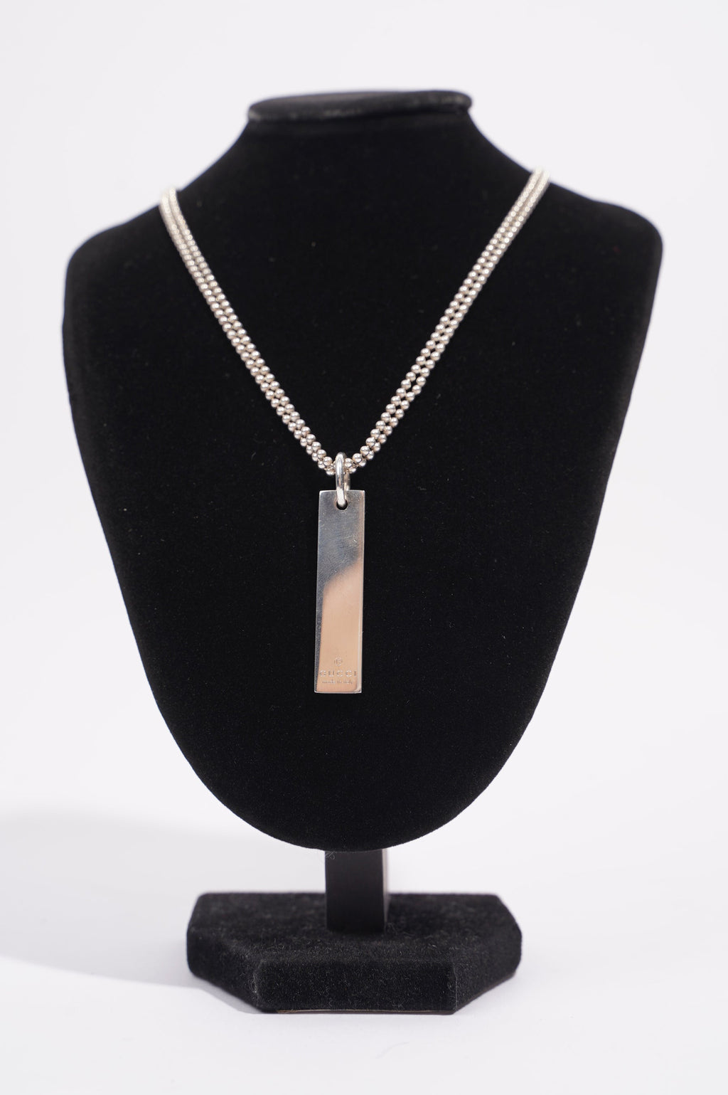 Gucci Mens Double Chain With Pendant Bar Silver