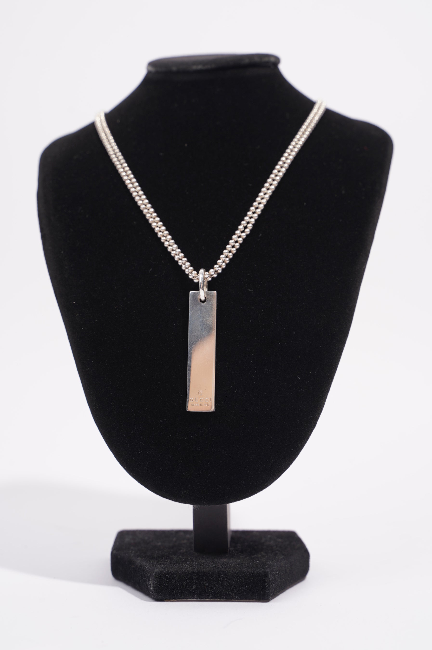 Gucci Mens Double Chain With Pendant Bar Silver