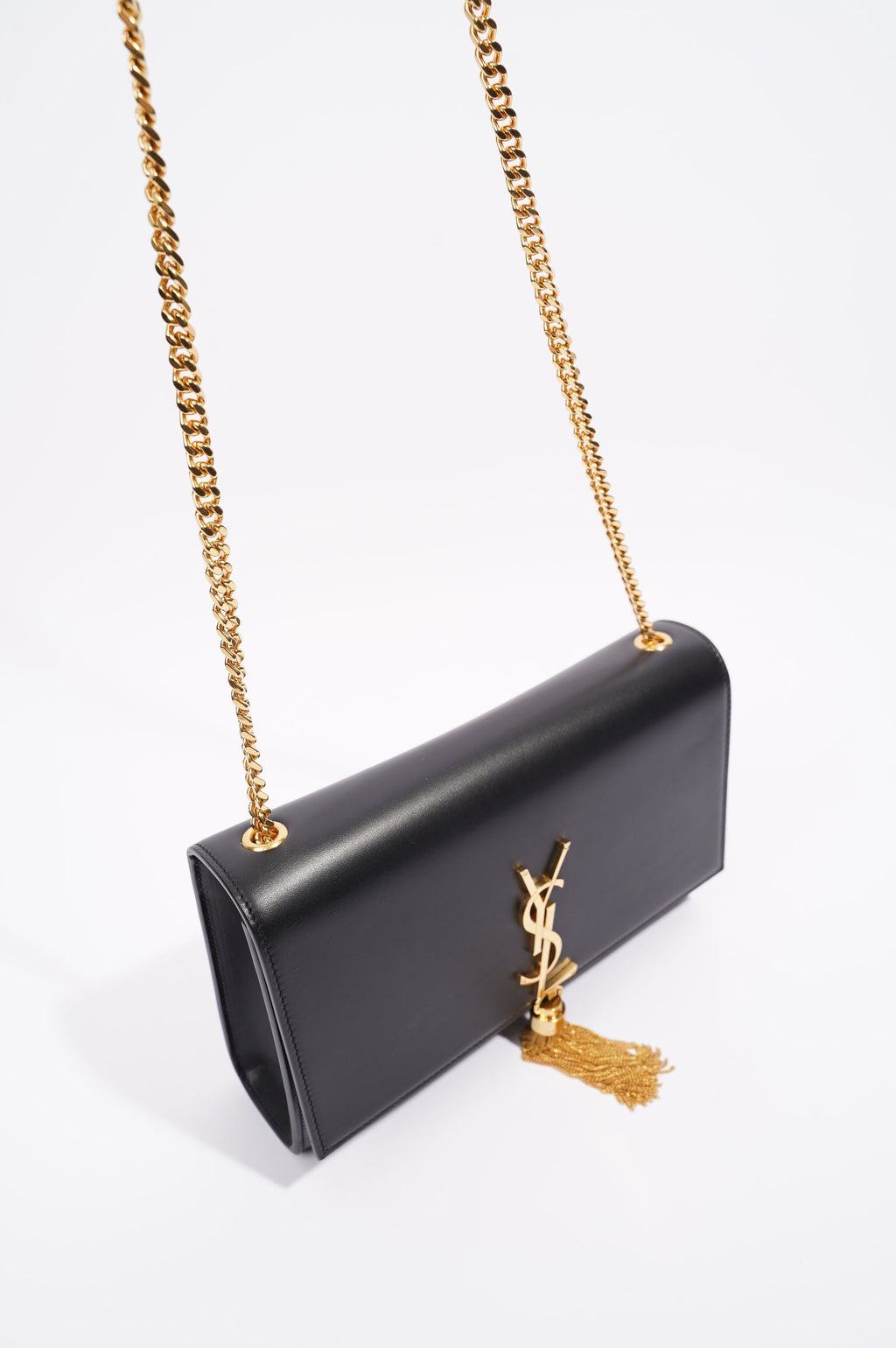 Saint Laurent Womens Kate Tassle Bag Black Leather / Gold Medium