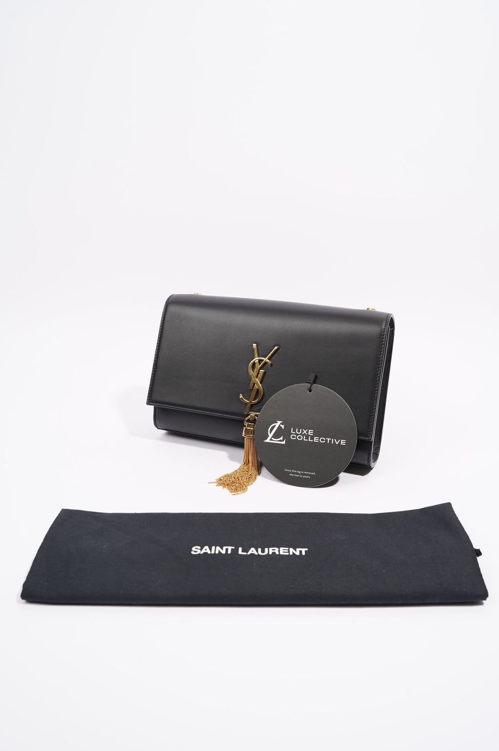 Saint Laurent Womens Kate Tassle Bag Black Leather / Gold Medium