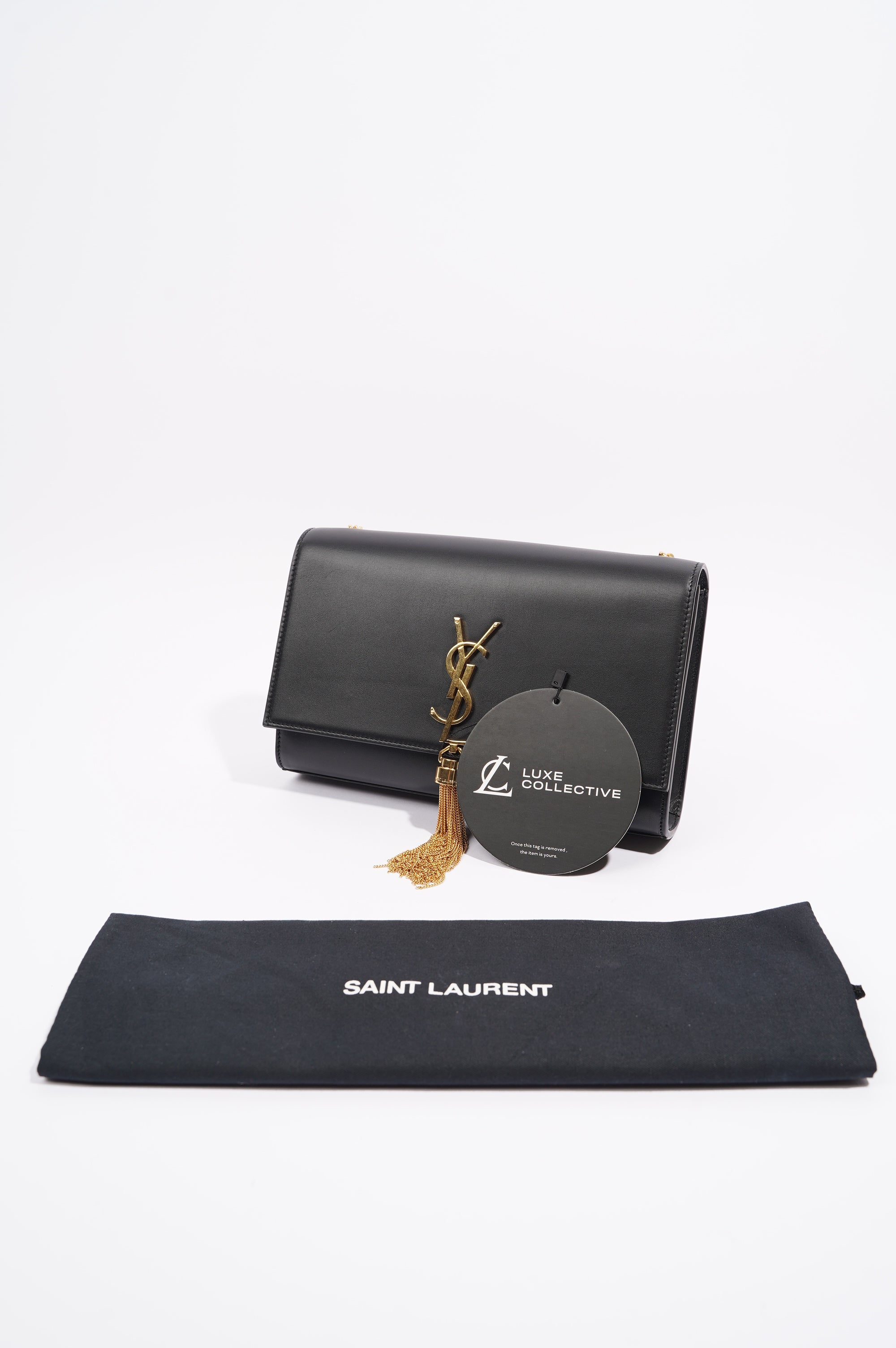 Saint Laurent Womens Kate Tassle Bag Black Leather / Gold Medium