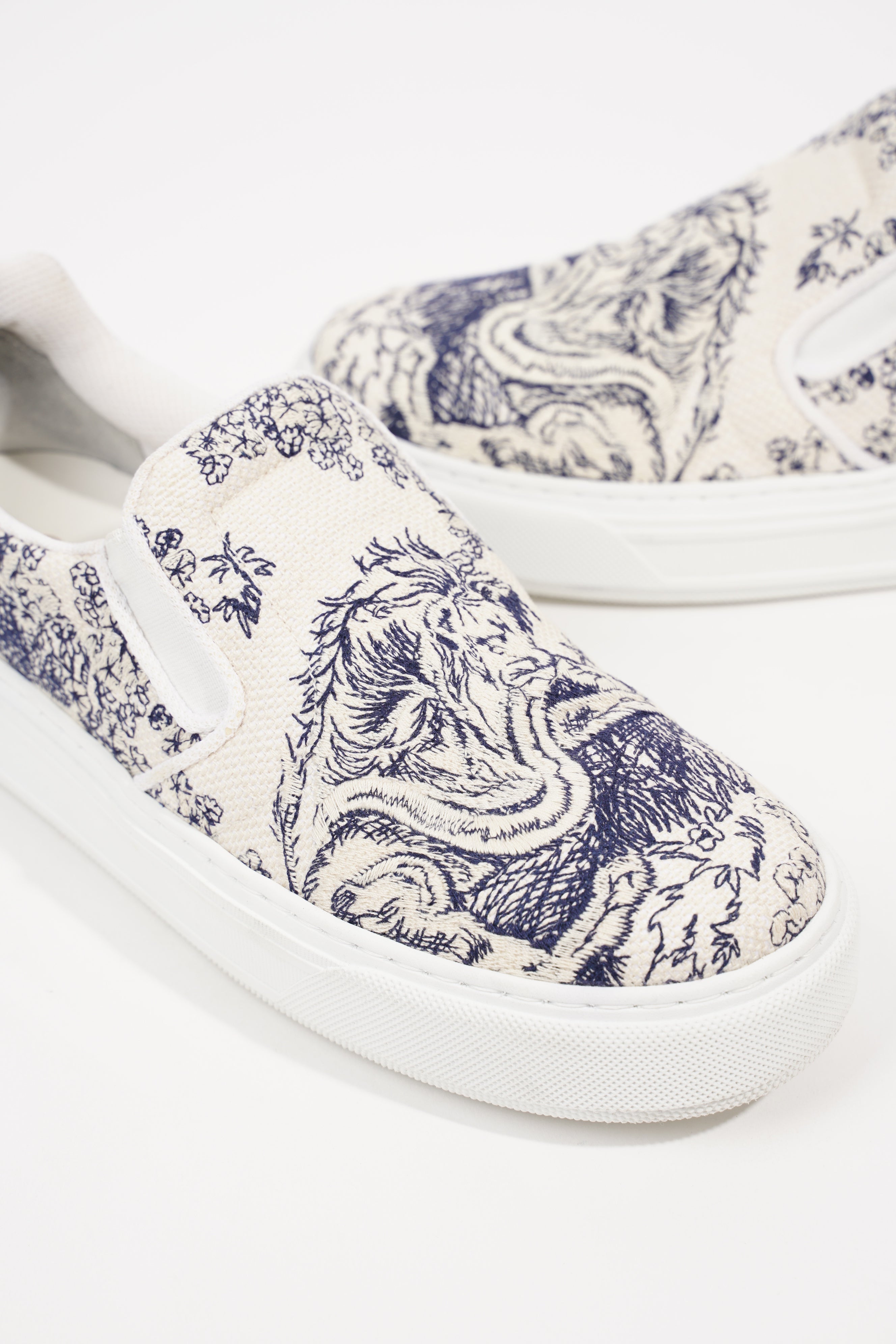 Christian Dior Womens Toile De Jouye Slip On Sneaker Off White Blue EU 39.5 / UK 6.5