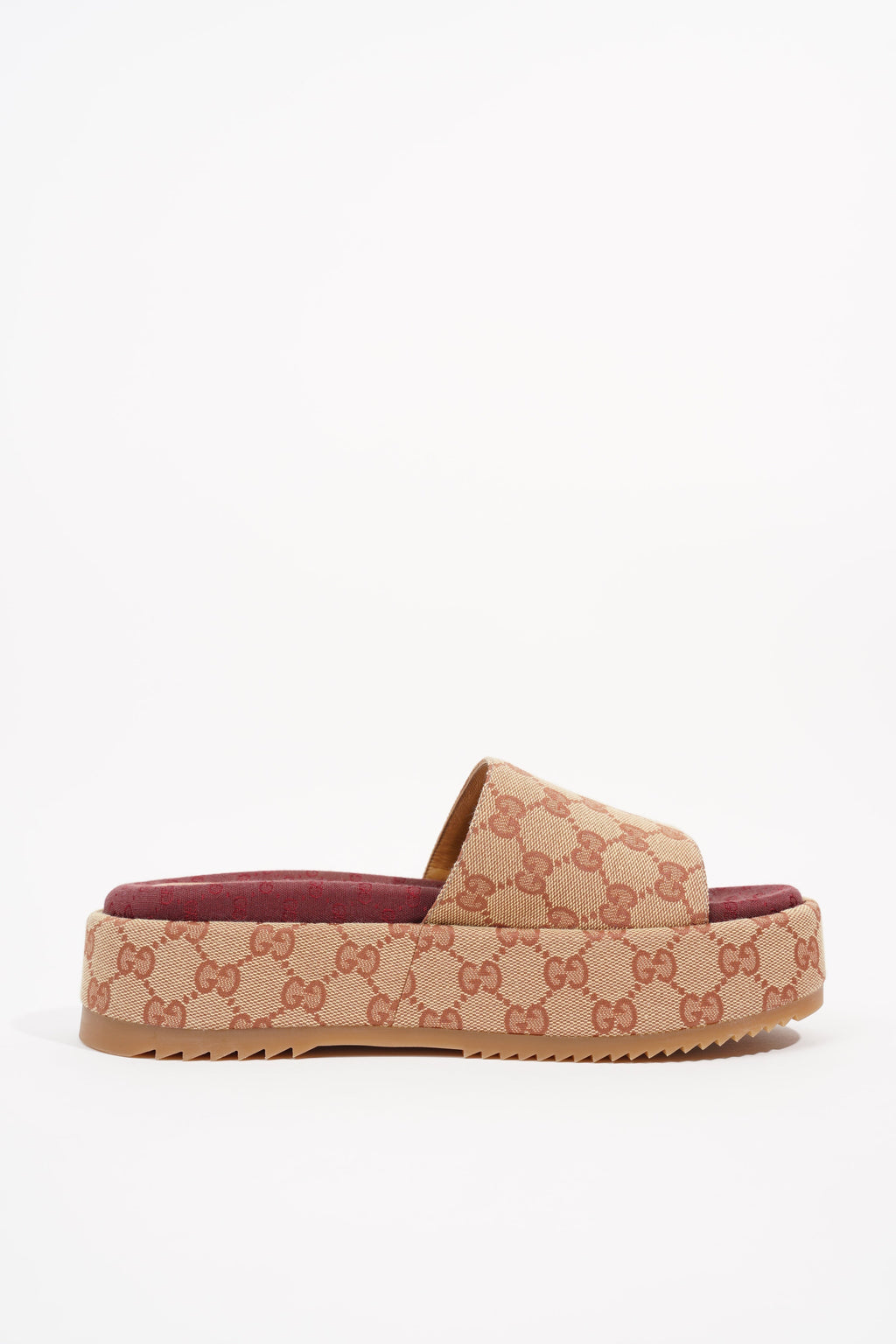 Gucci Womens Original GG Slide Sandal Beige / Brick Red EU 39.5 / UK 6.5