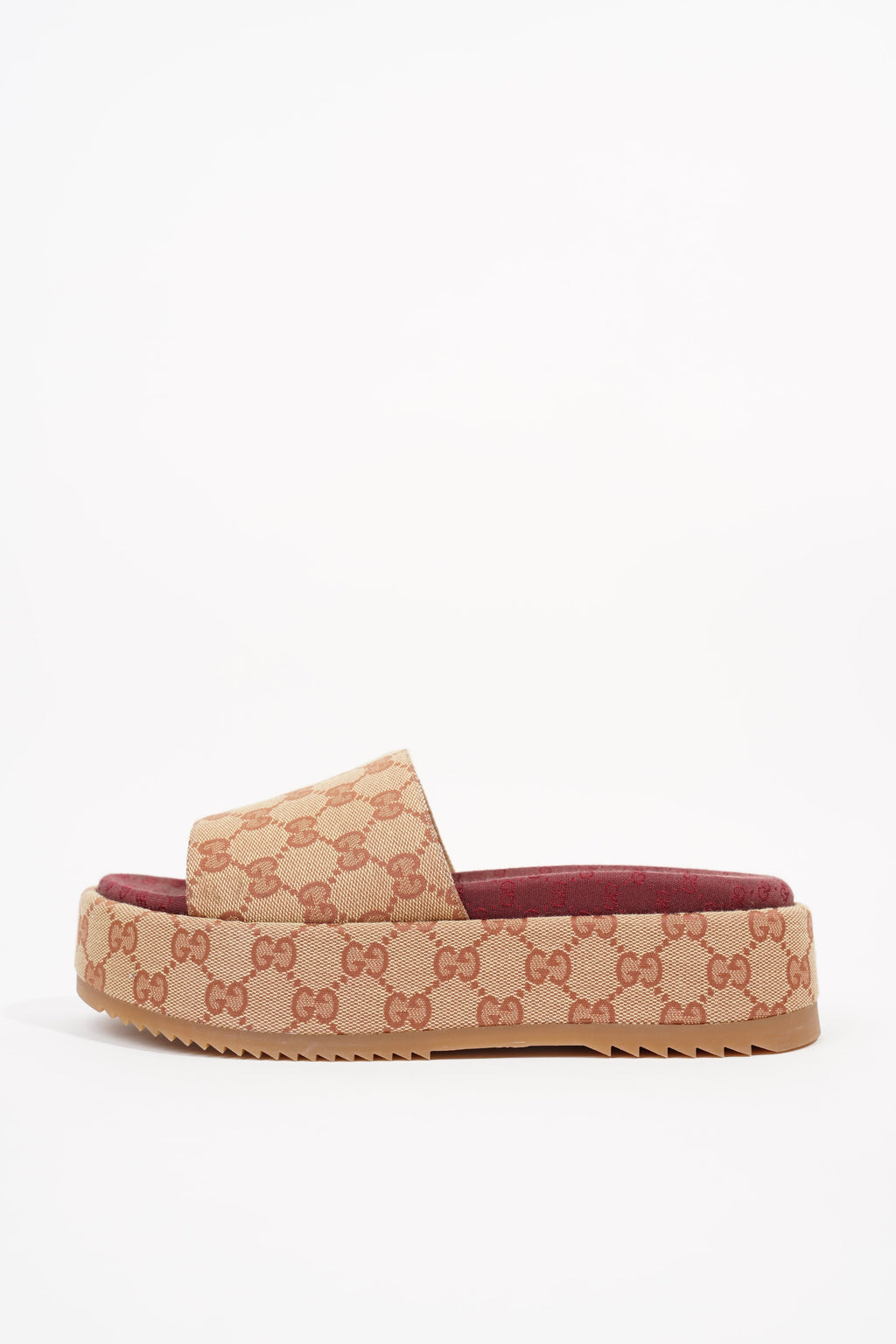 Gucci Womens Original GG Slide Sandal Beige / Brick Red EU 39.5 / UK 6.5