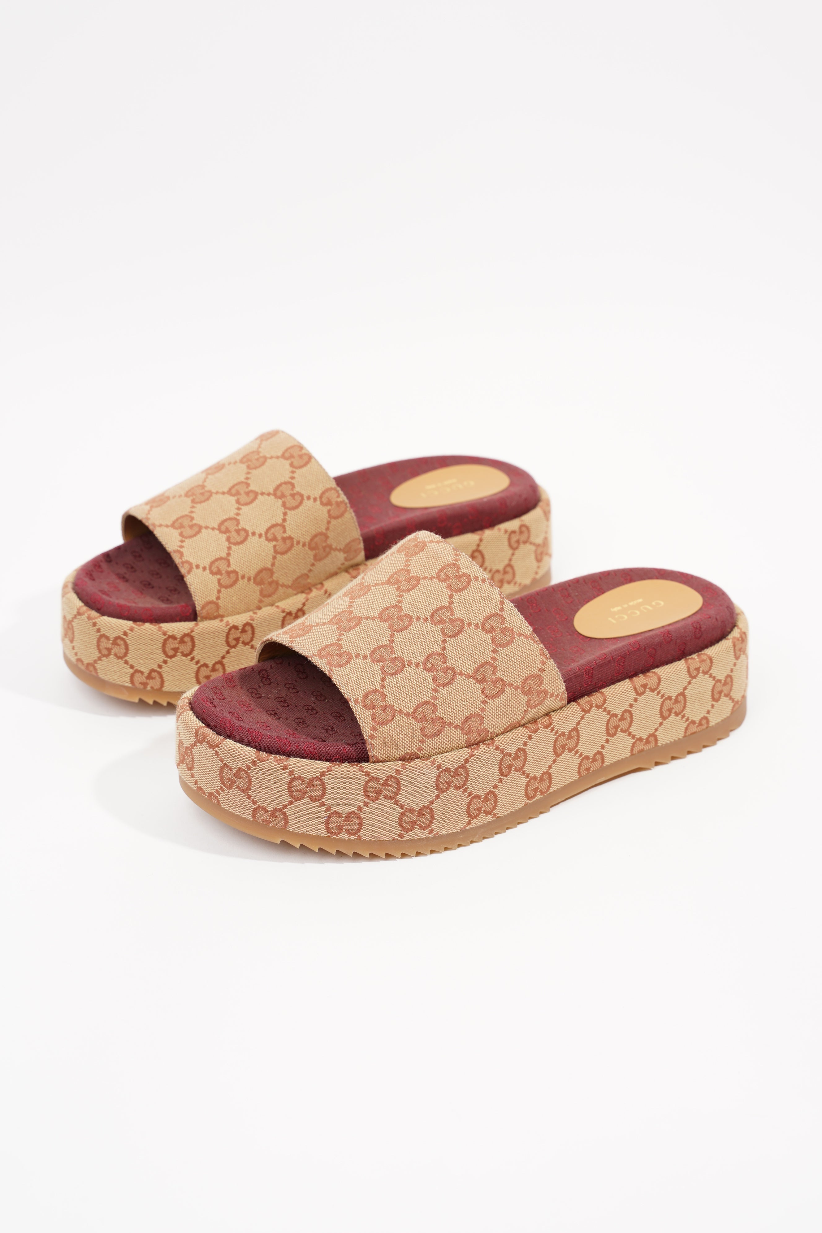 Gucci Womens Original GG Slide Sandal Beige / Brick Red EU 39.5 / UK 6.5