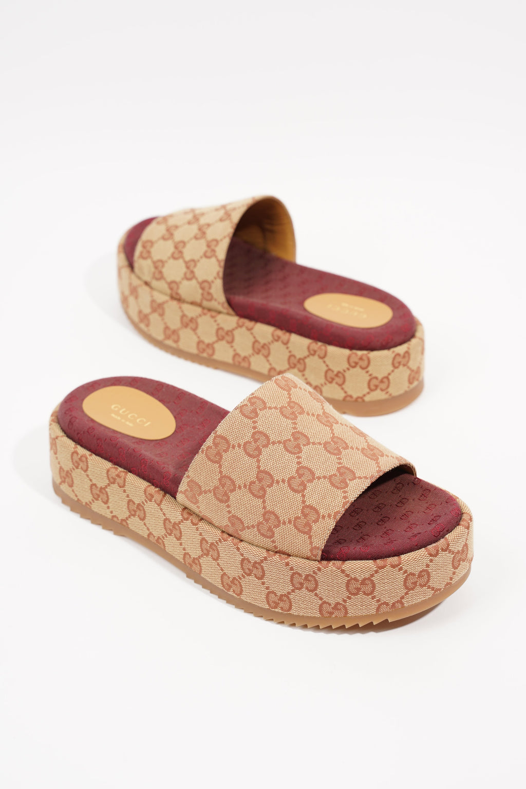 Gucci Womens Original GG Slide Sandal Beige / Brick Red EU 39.5 / UK 6.5