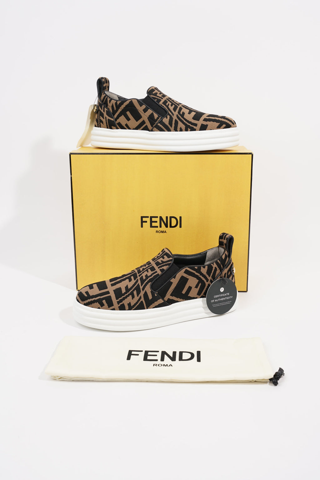 Fendi Womens Slip On Sneaker Zucca / White EU 38 / UK 5