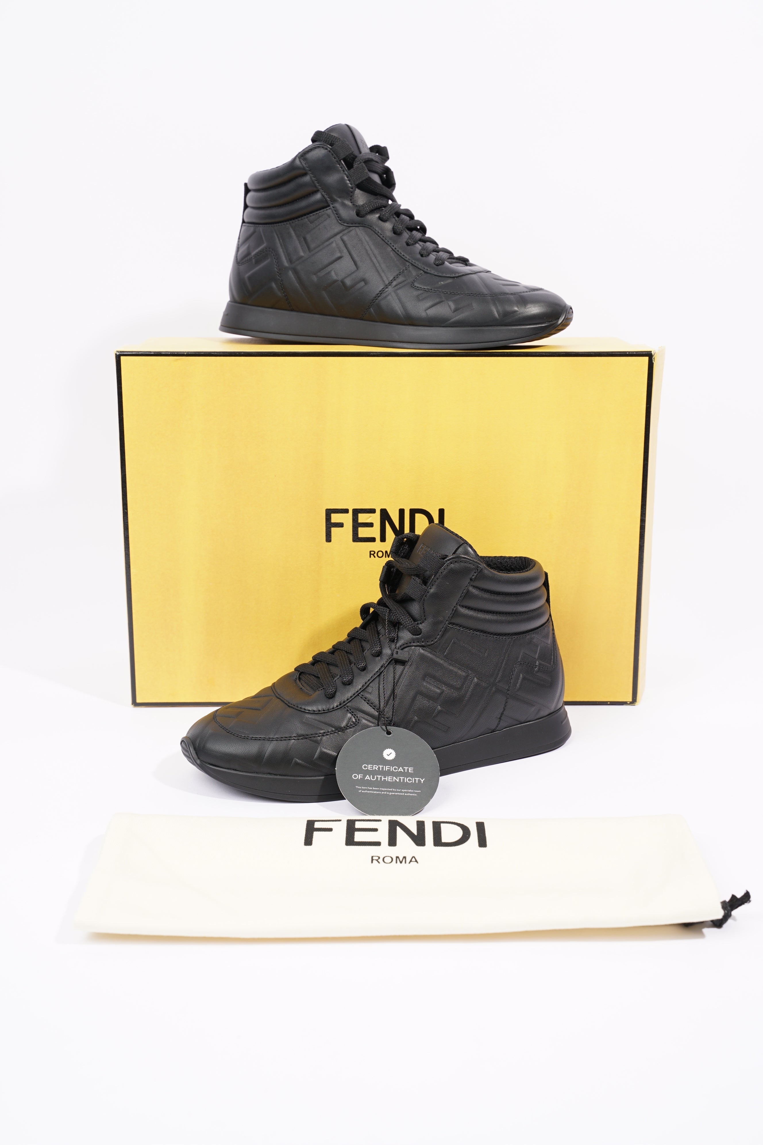 Fendi Womens Embossed Motif High Top Sneaker Black EU 36 / UK 3