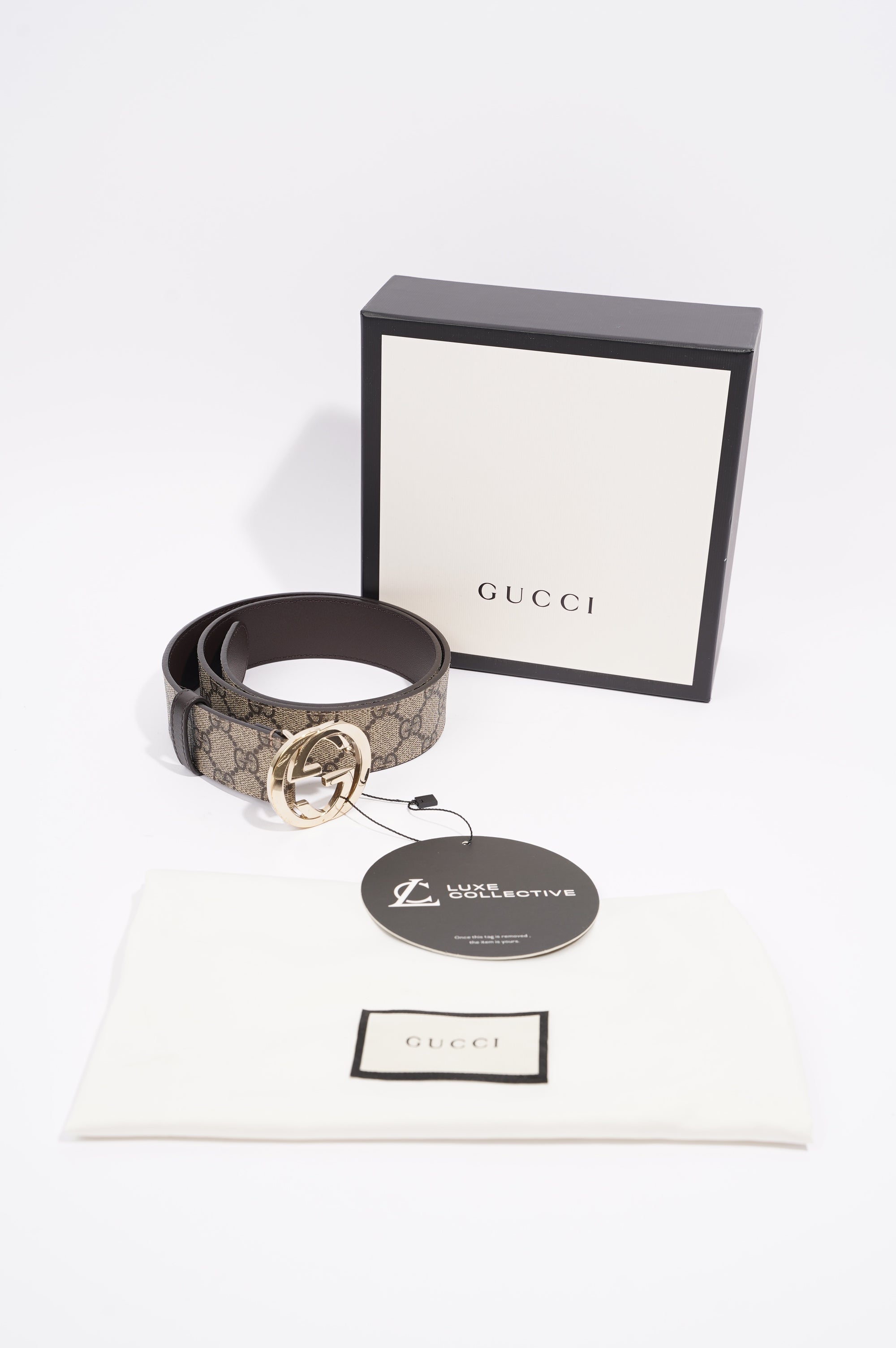 Gucci Womens Interlocking GG Belt Brown Canvas 80