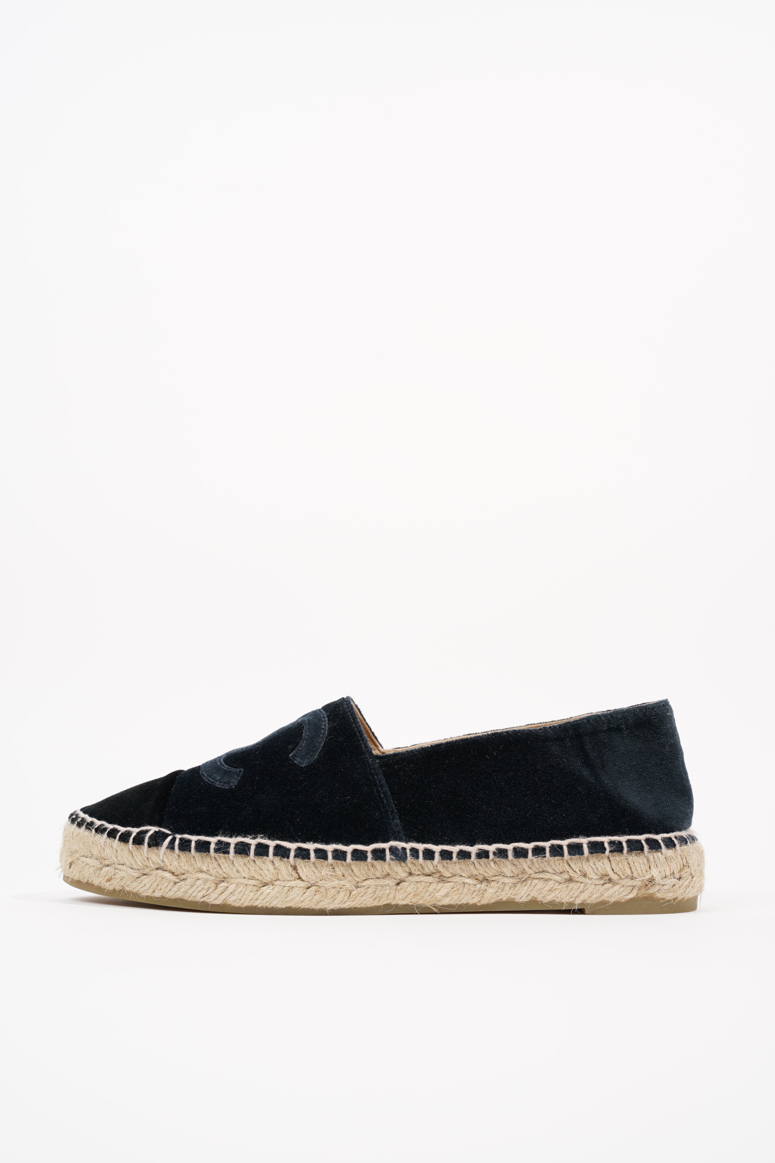 Chanel Womens Espadrilles Navy Velvet EU 38 / UK 5