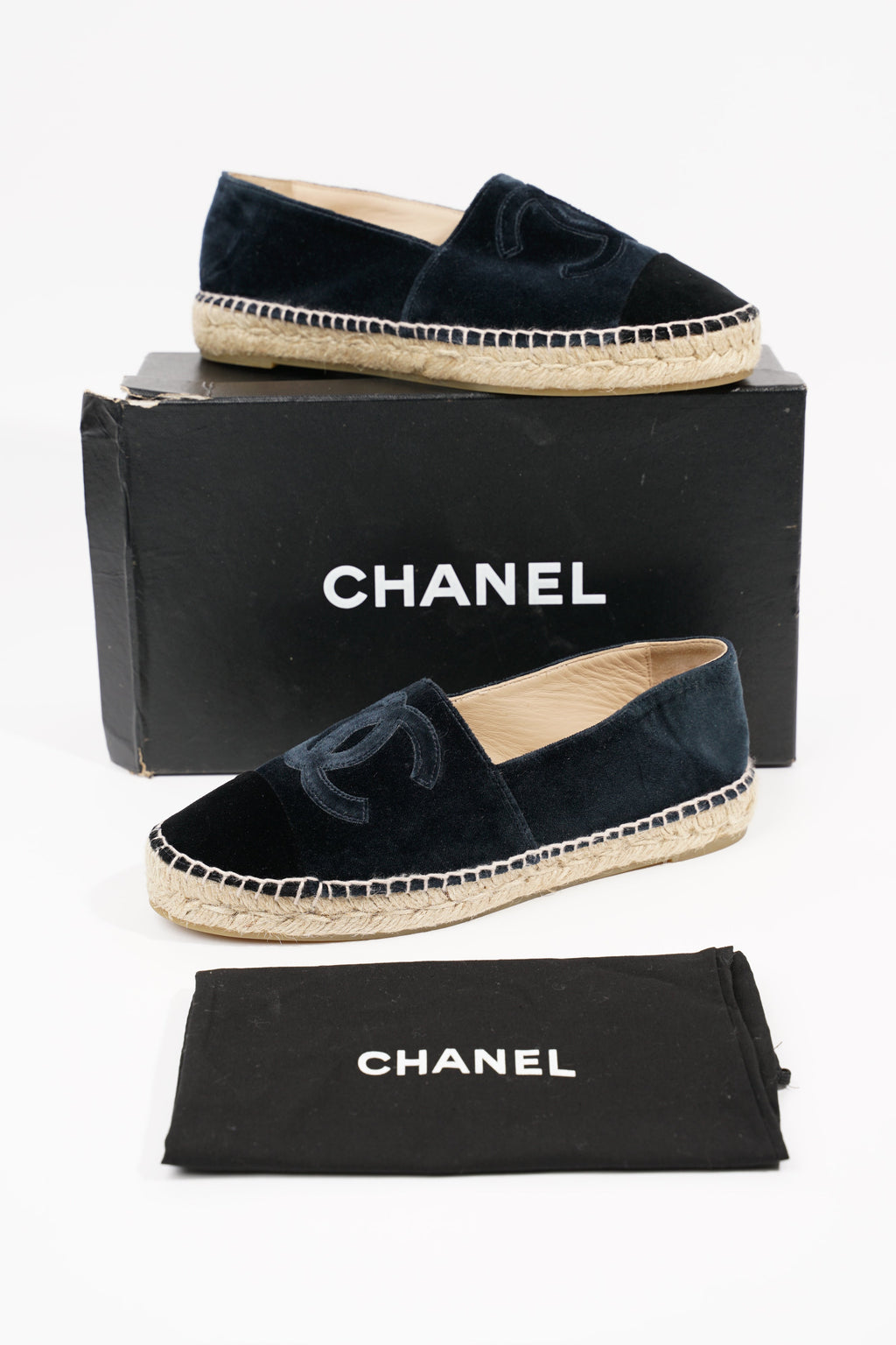 Chanel Womens Espadrilles Navy Velvet EU 38 / UK 5