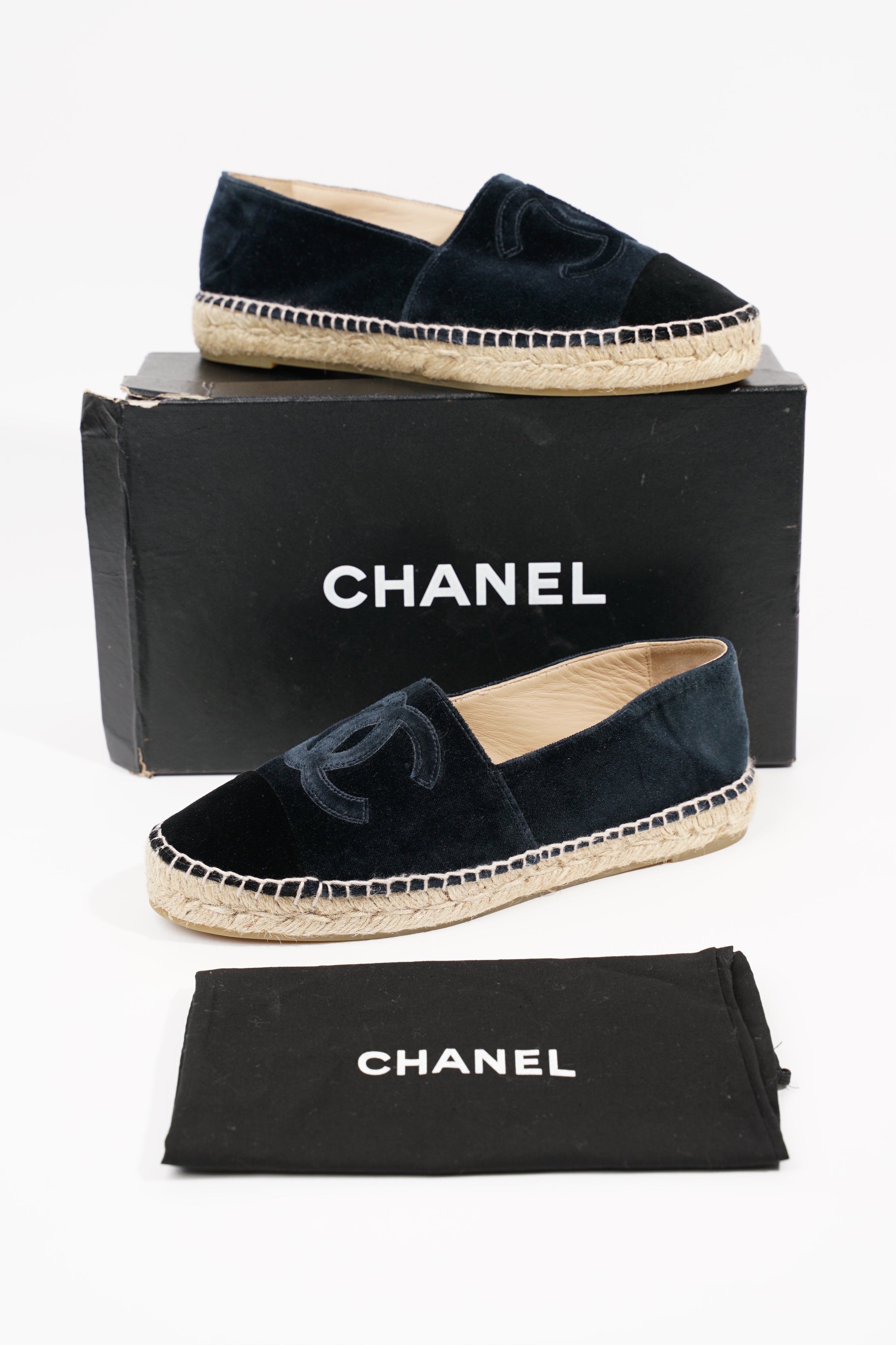 Chanel Womens Espadrilles Navy Velvet EU 38 / UK 5