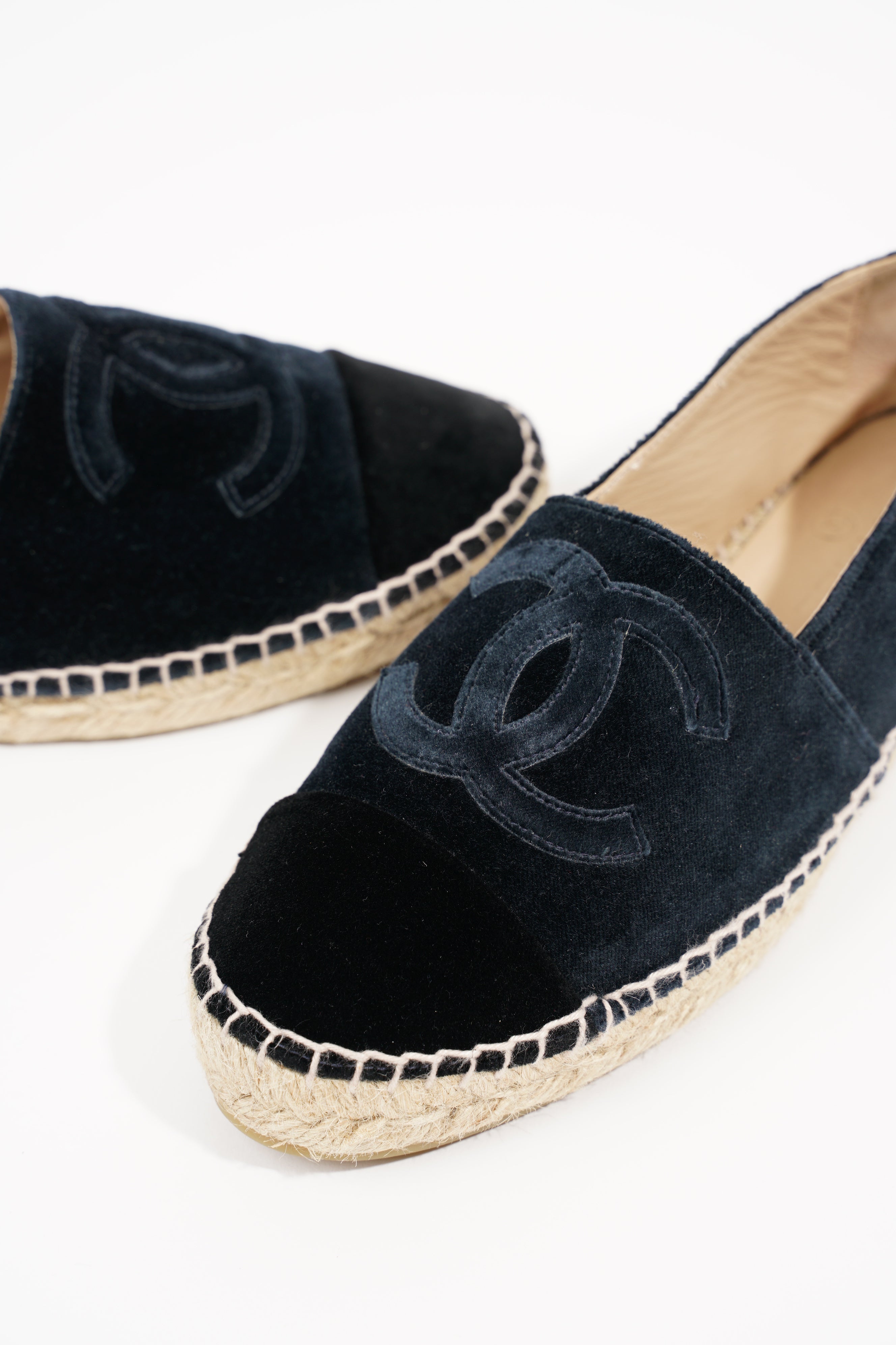 Chanel Womens Espadrilles Navy Velvet EU 38 / UK 5