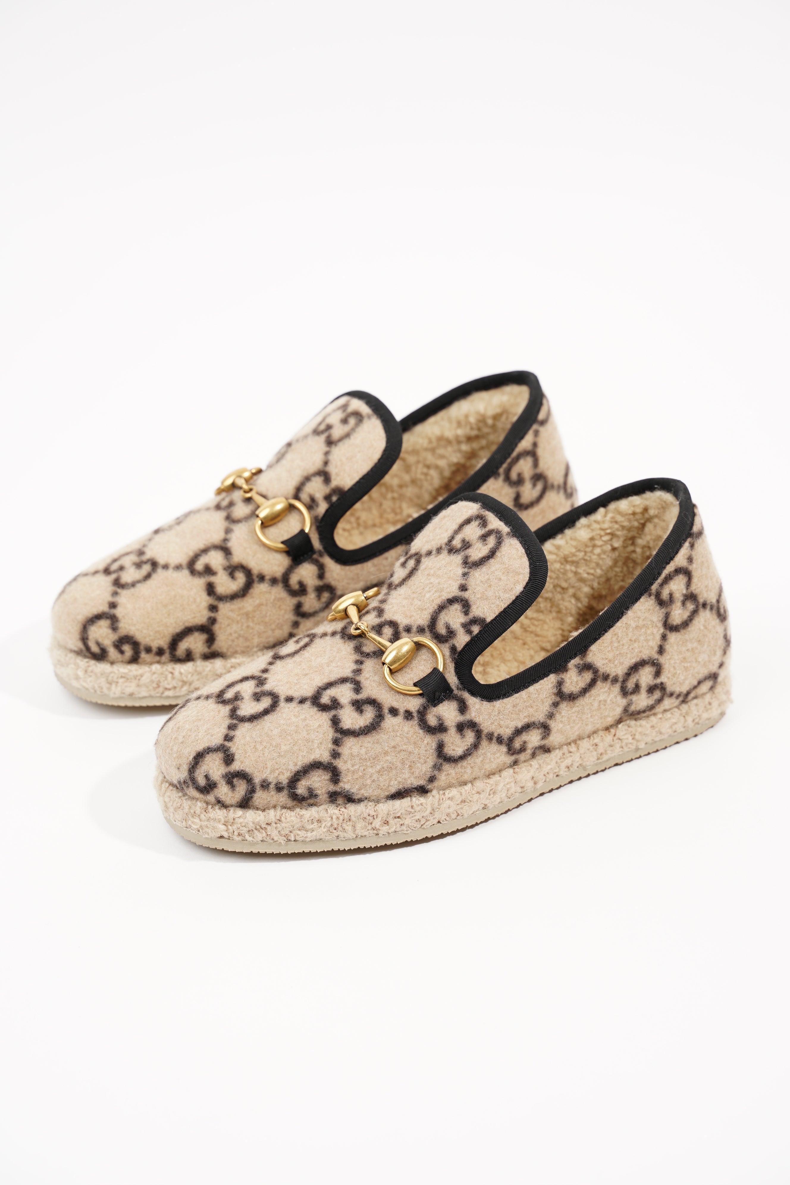 Gucci GG Wool Loafer Beige Black EU 34 / UK 1