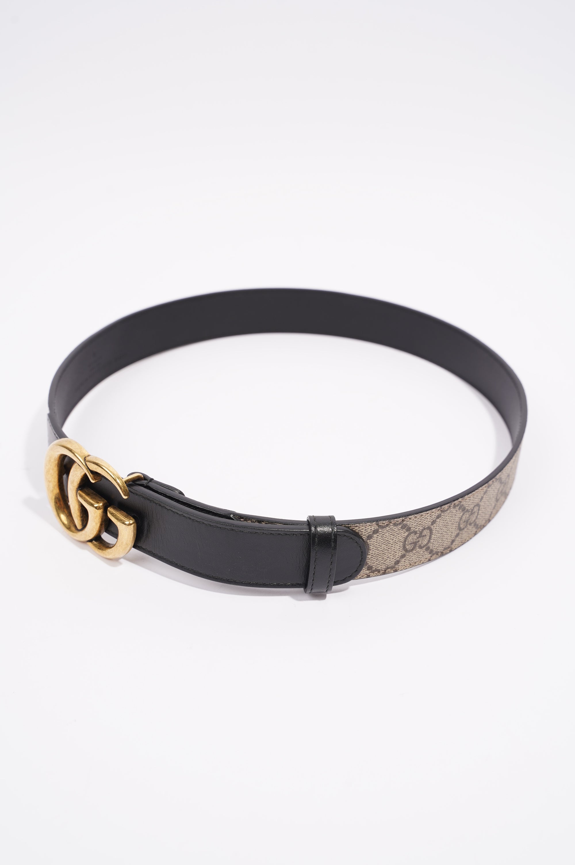 Gucci Womens GG with Double G Belt Black / Brown Canvas / Leather 75