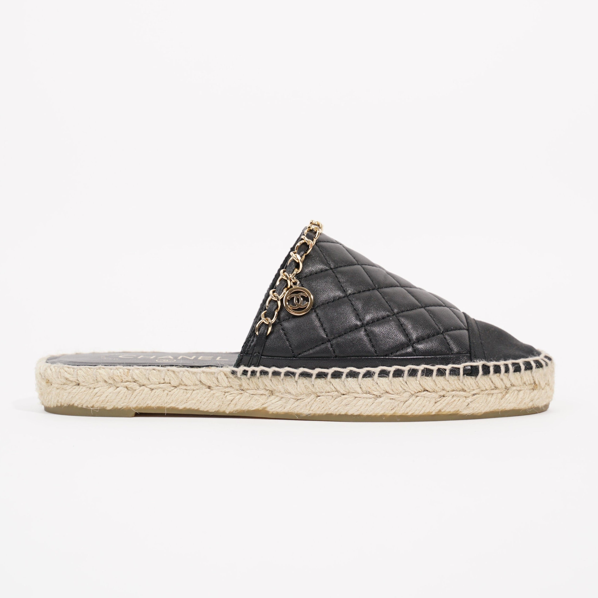 Chanel Womens Espadrille Sandal Black / Gold EU 38 / UK 5