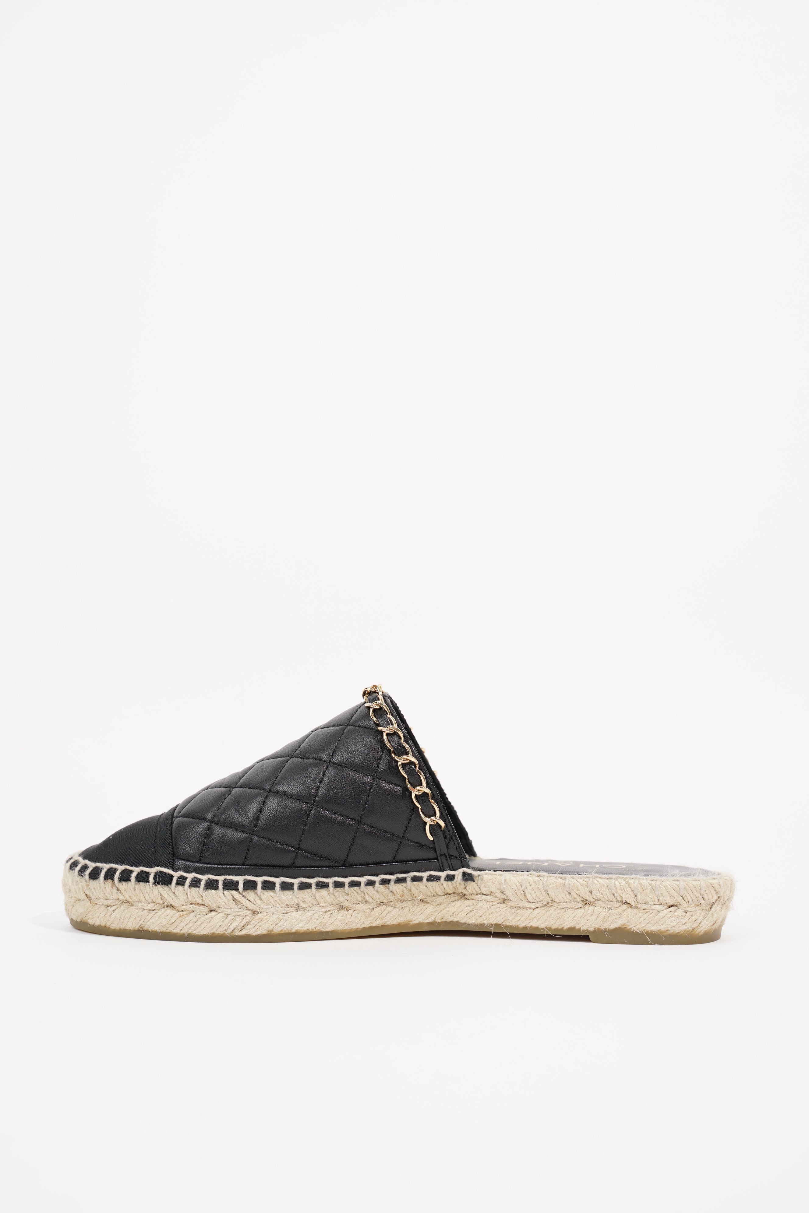 Chanel Womens Espadrille Sandal Black / Gold EU 38 / UK 5