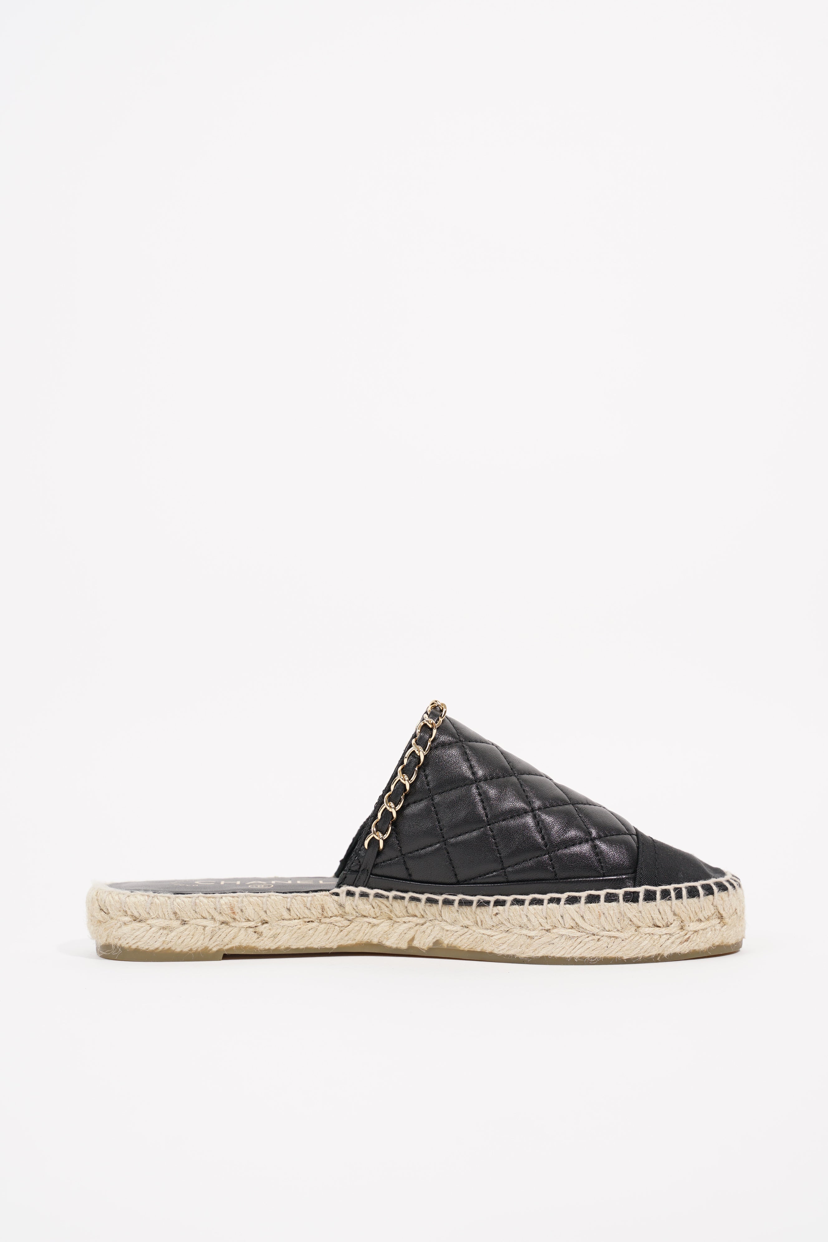 Chanel Womens Espadrille Sandal Black / Gold EU 38 / UK 5
