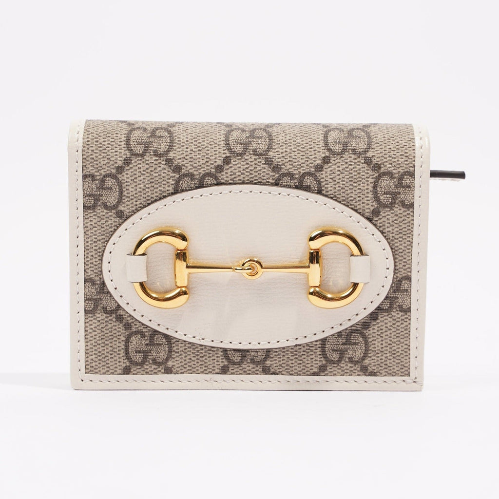 Gucci Womens Horsebit 1955 Wallet Cream / Brown Canvas / Leather Small