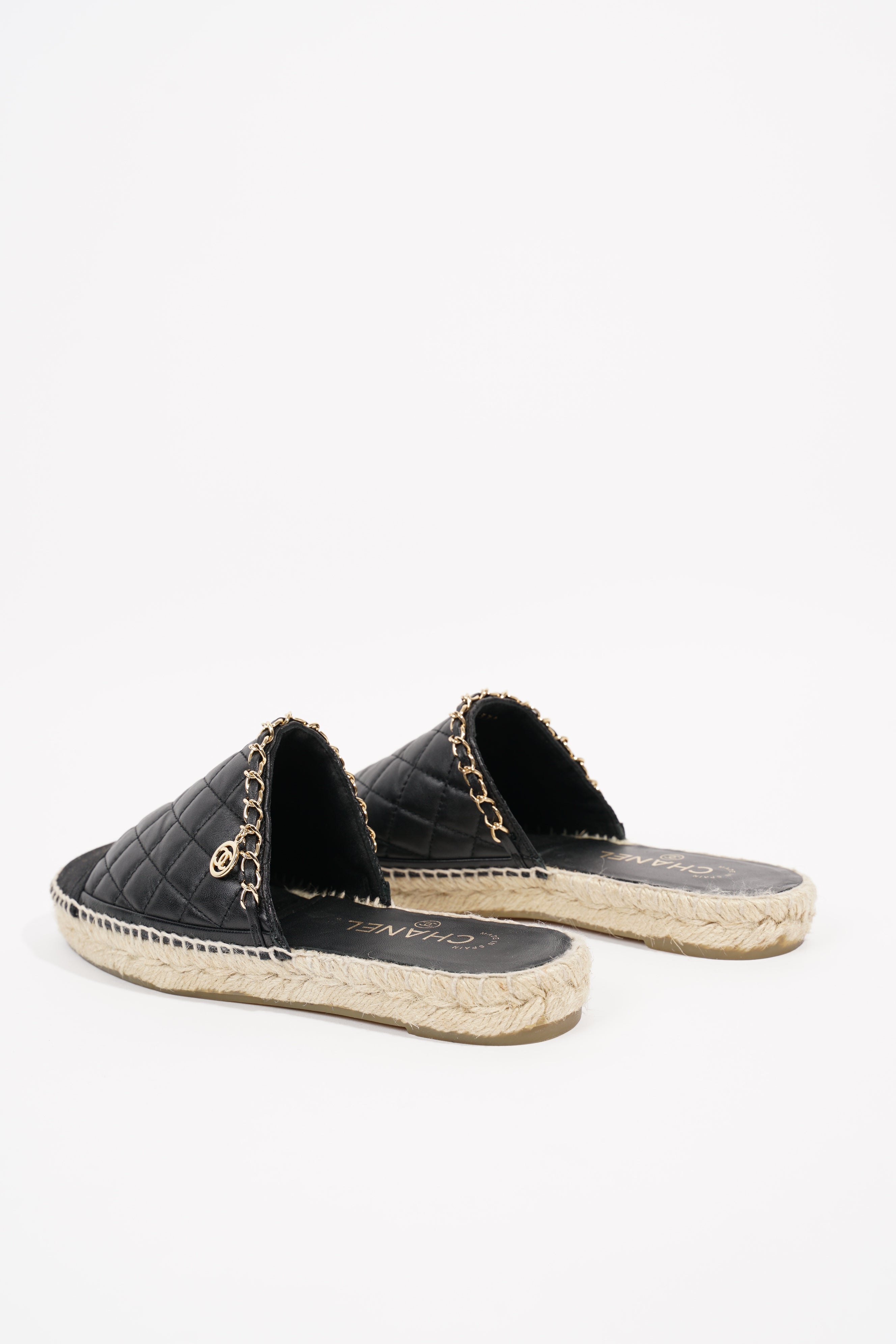 Chanel Womens Espadrille Sandal Black / Gold EU 38 / UK 5