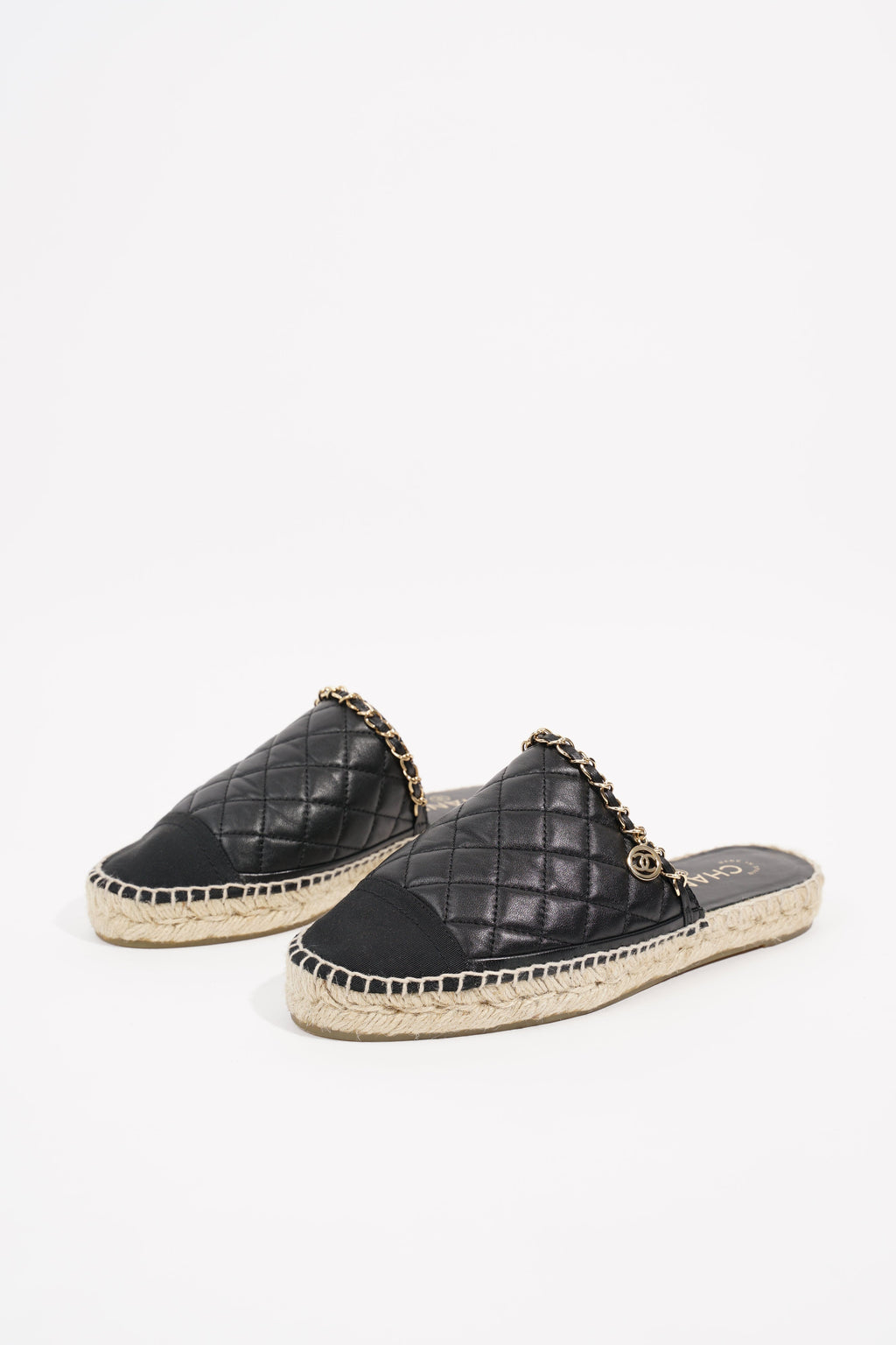 Chanel Womens Espadrille Sandal Black / Gold EU 38 / UK 5