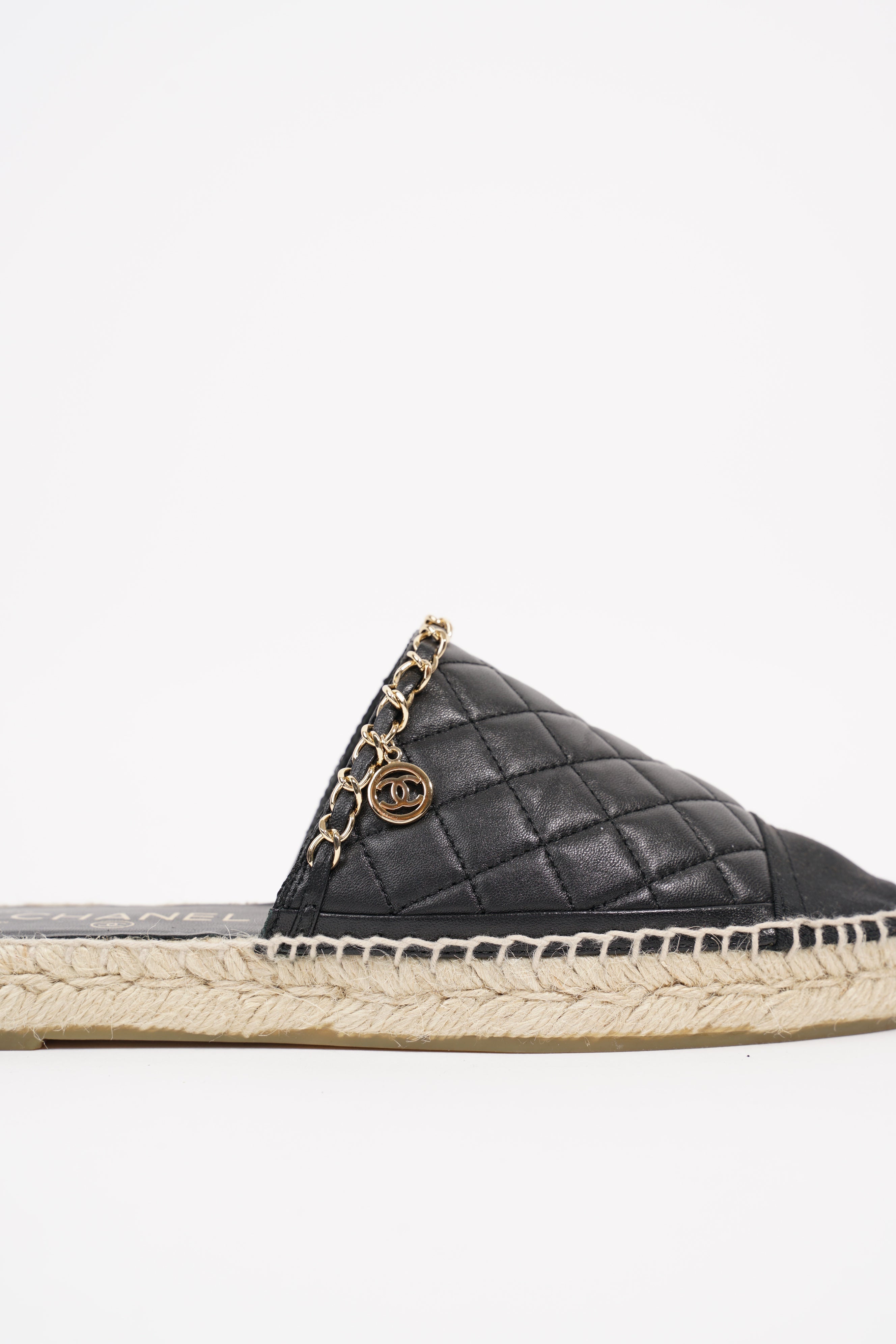 Chanel Womens Espadrille Sandal Black / Gold EU 38 / UK 5