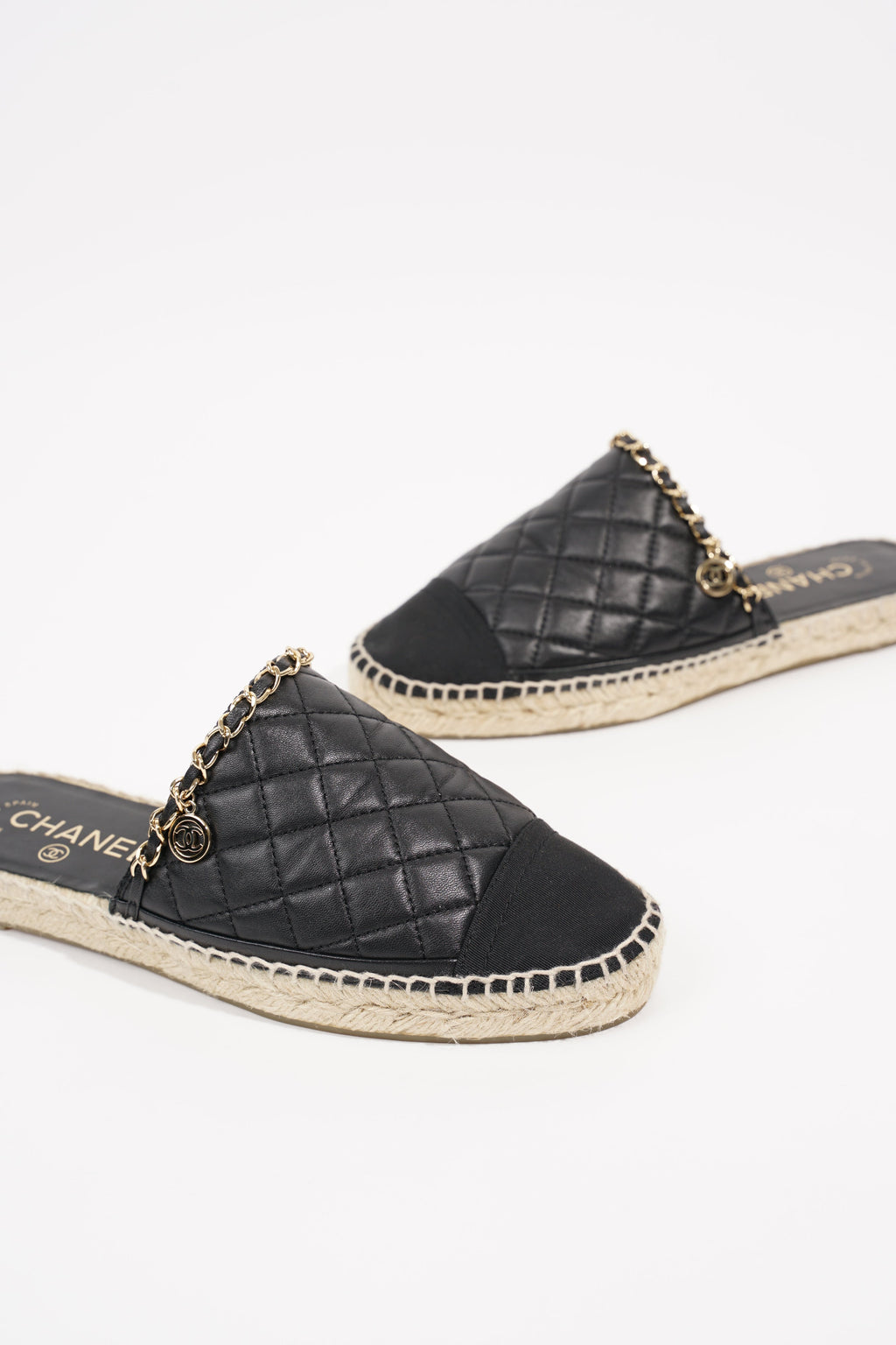 Chanel Womens Espadrille Sandal Black / Gold EU 38 / UK 5