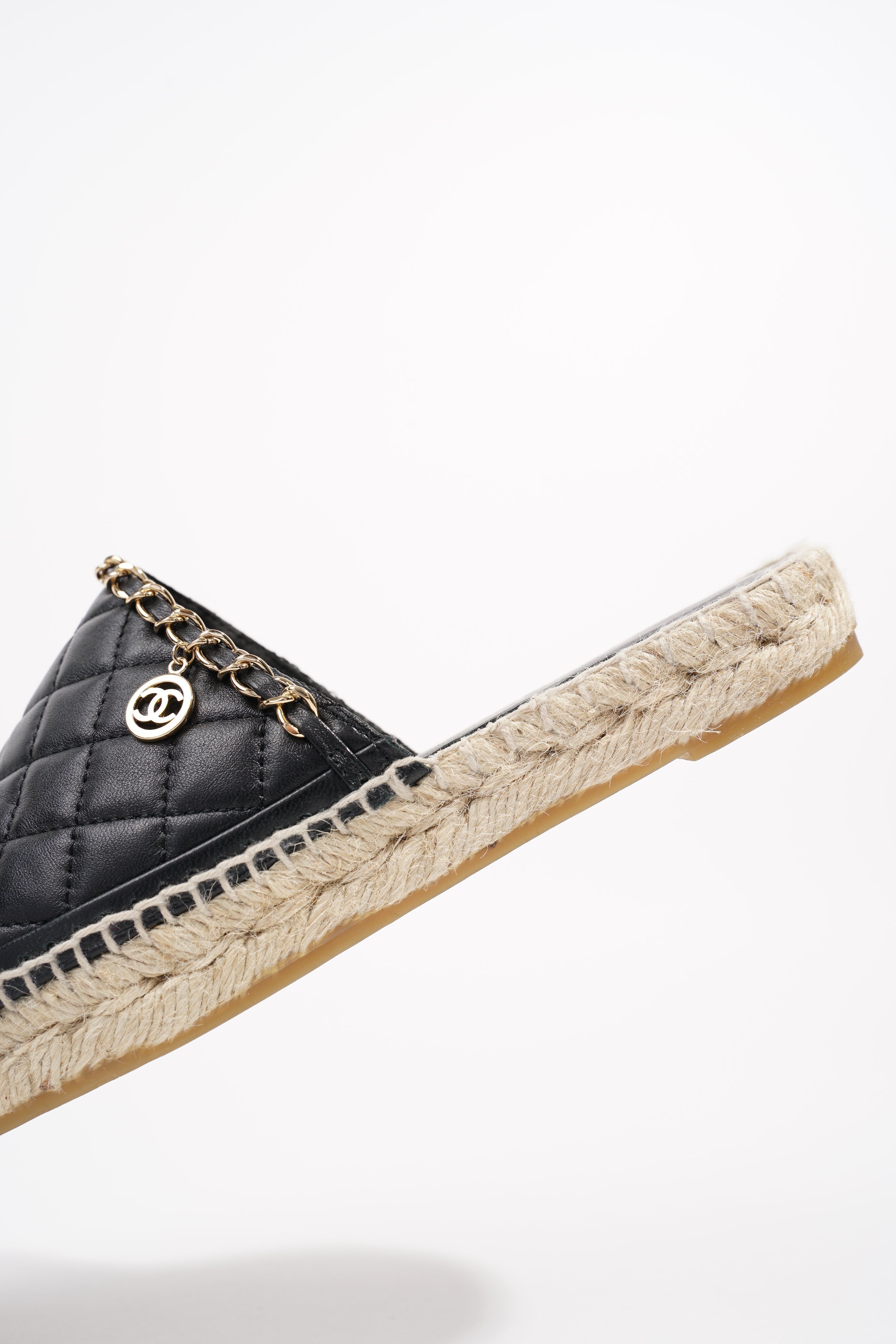 Chanel Womens Espadrille Sandal Black / Gold EU 38 / UK 5