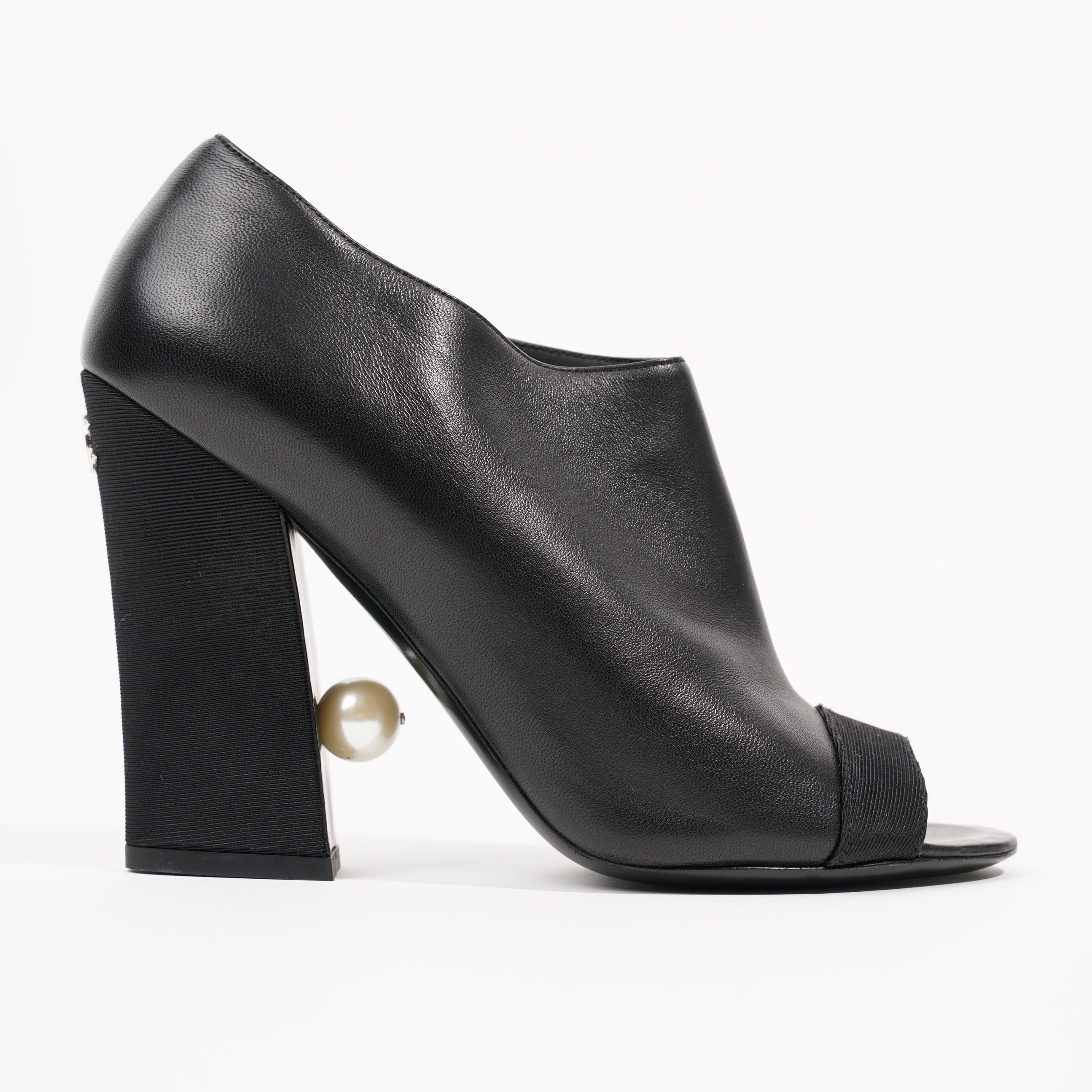 Chanel Womens Peep Toe Lambskin Boot Black EU 40 / UK 7