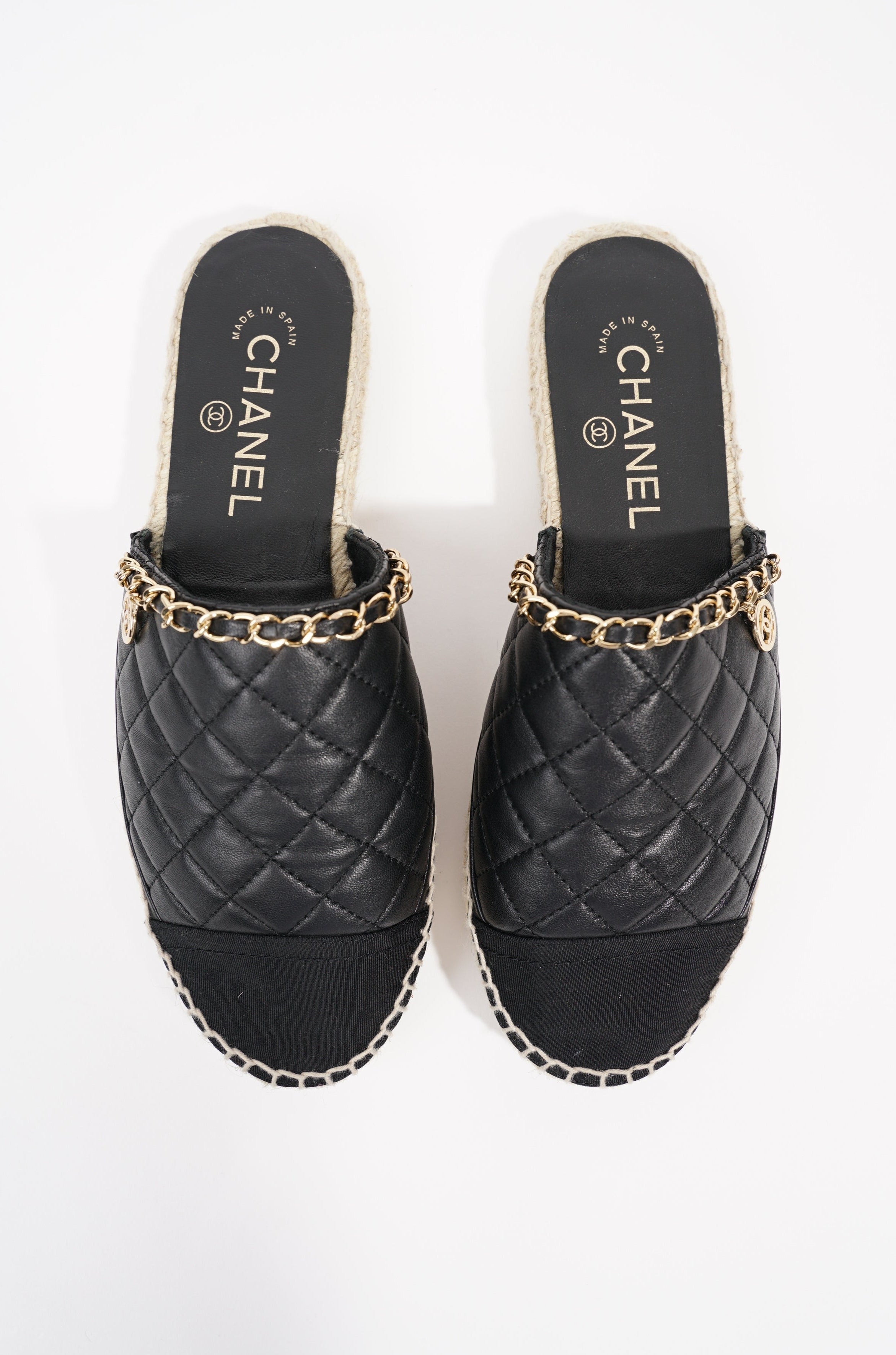 Chanel Womens Espadrille Sandal Black / Gold EU 38 / UK 5
